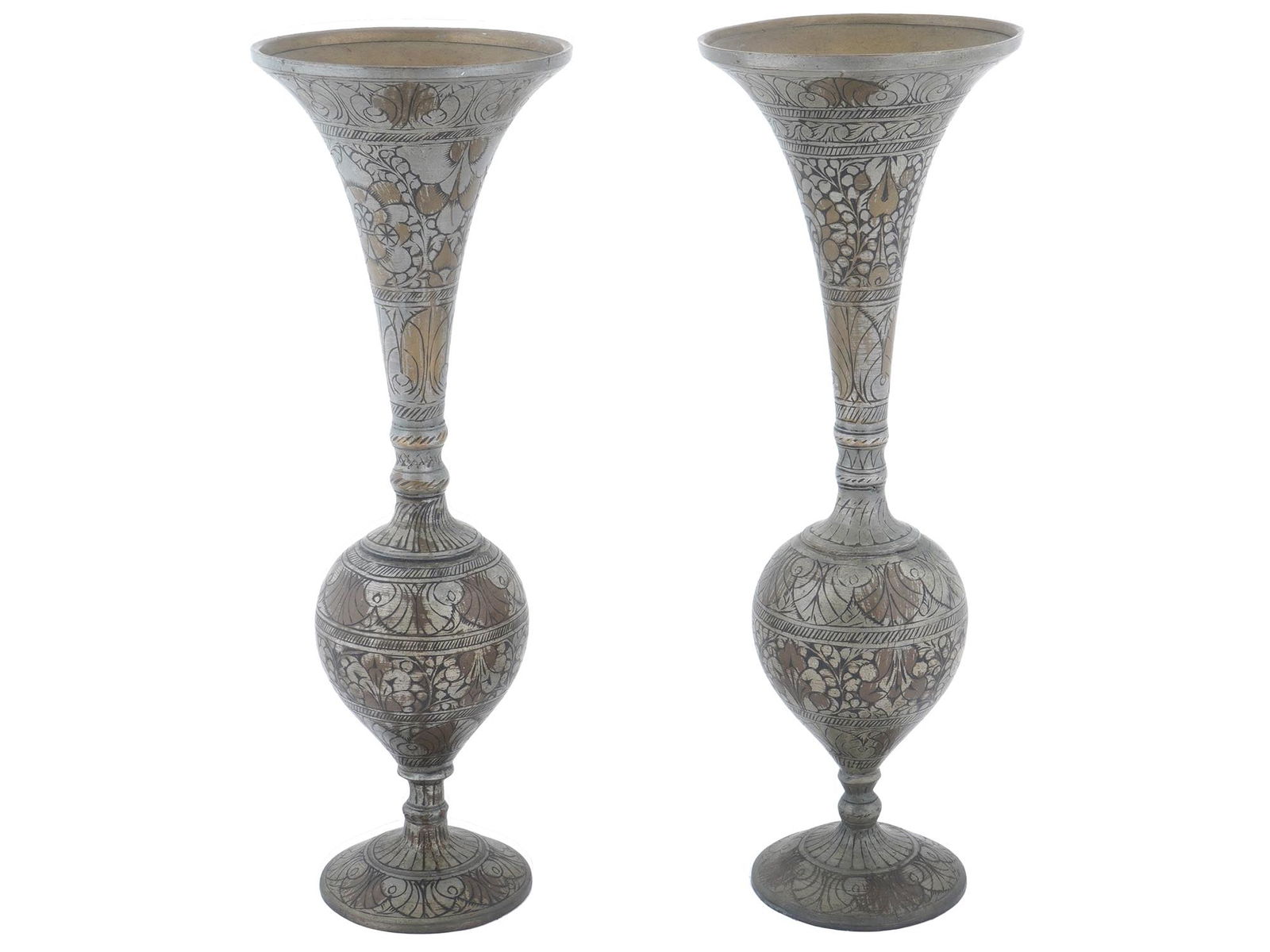 VINTAGE INDIAN KASHMIRI ETCHED BRASS VASES (1 of 4)
