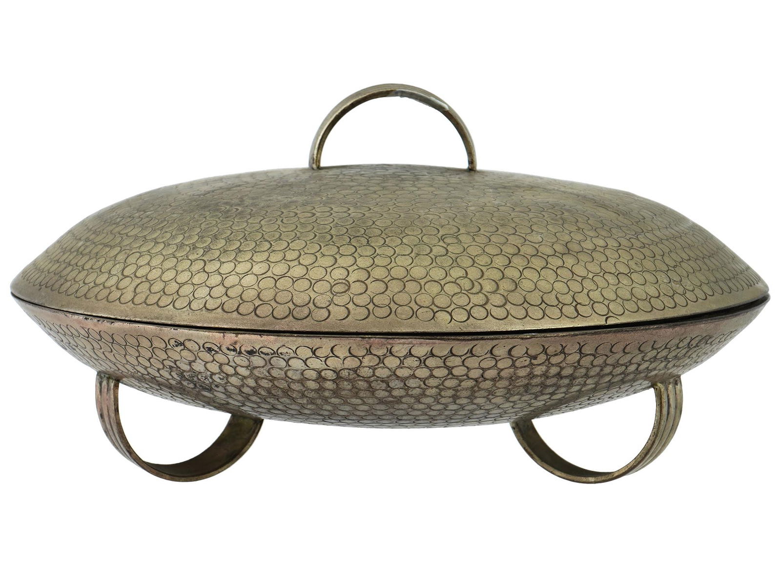 ANTIQUE ROUND METAL SERVING DISH OR BOWL WITH LID (1 of 7)