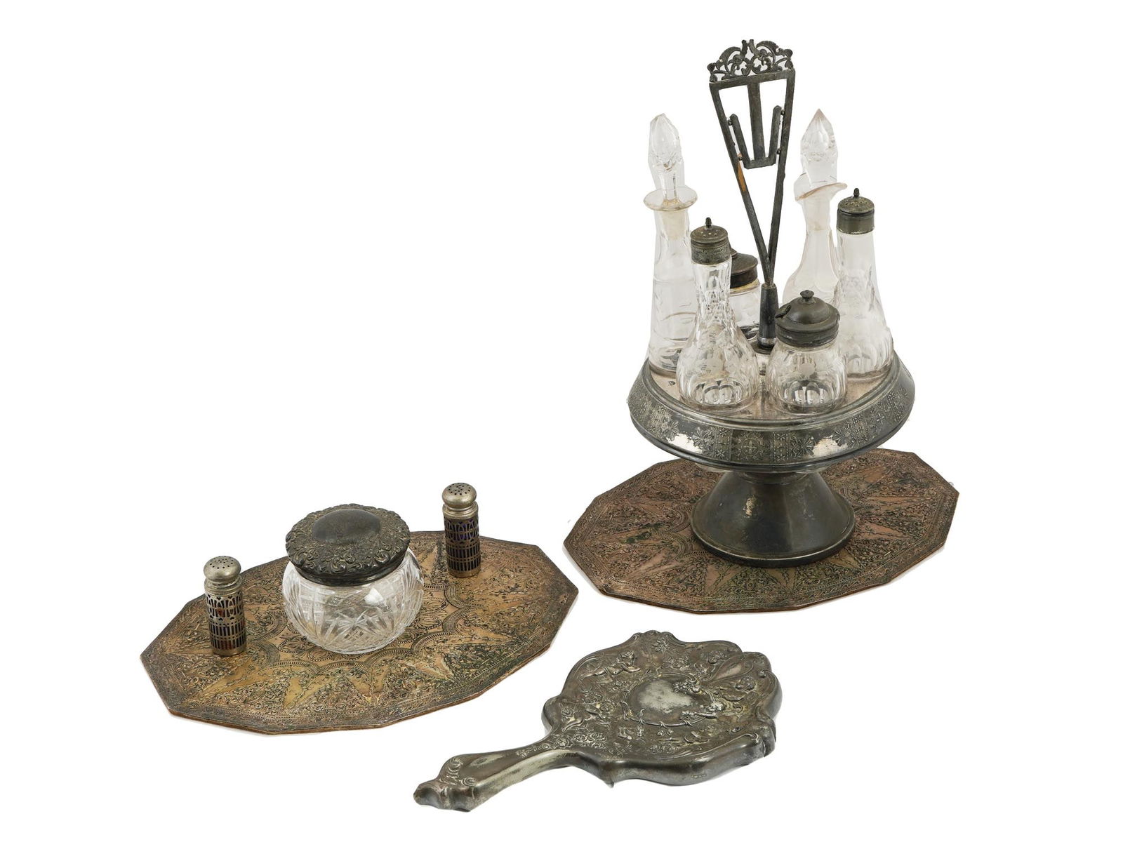 GROUP OF ANTIQUE TABLEWARE AND KITCHENWARE AND MIRROR (1 of 11)