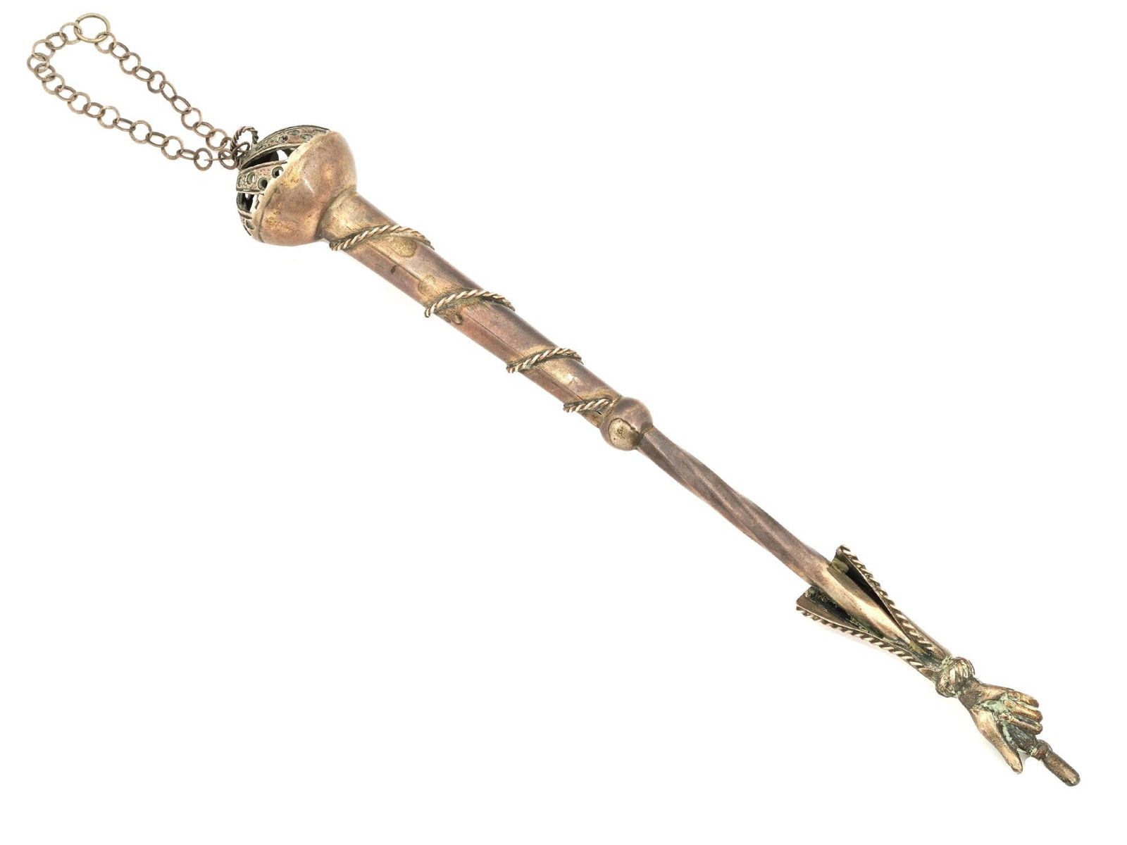 RUSSIAN JUDAICA SILVER TORAH POINTER WITH A CHAIN (1 of 4)