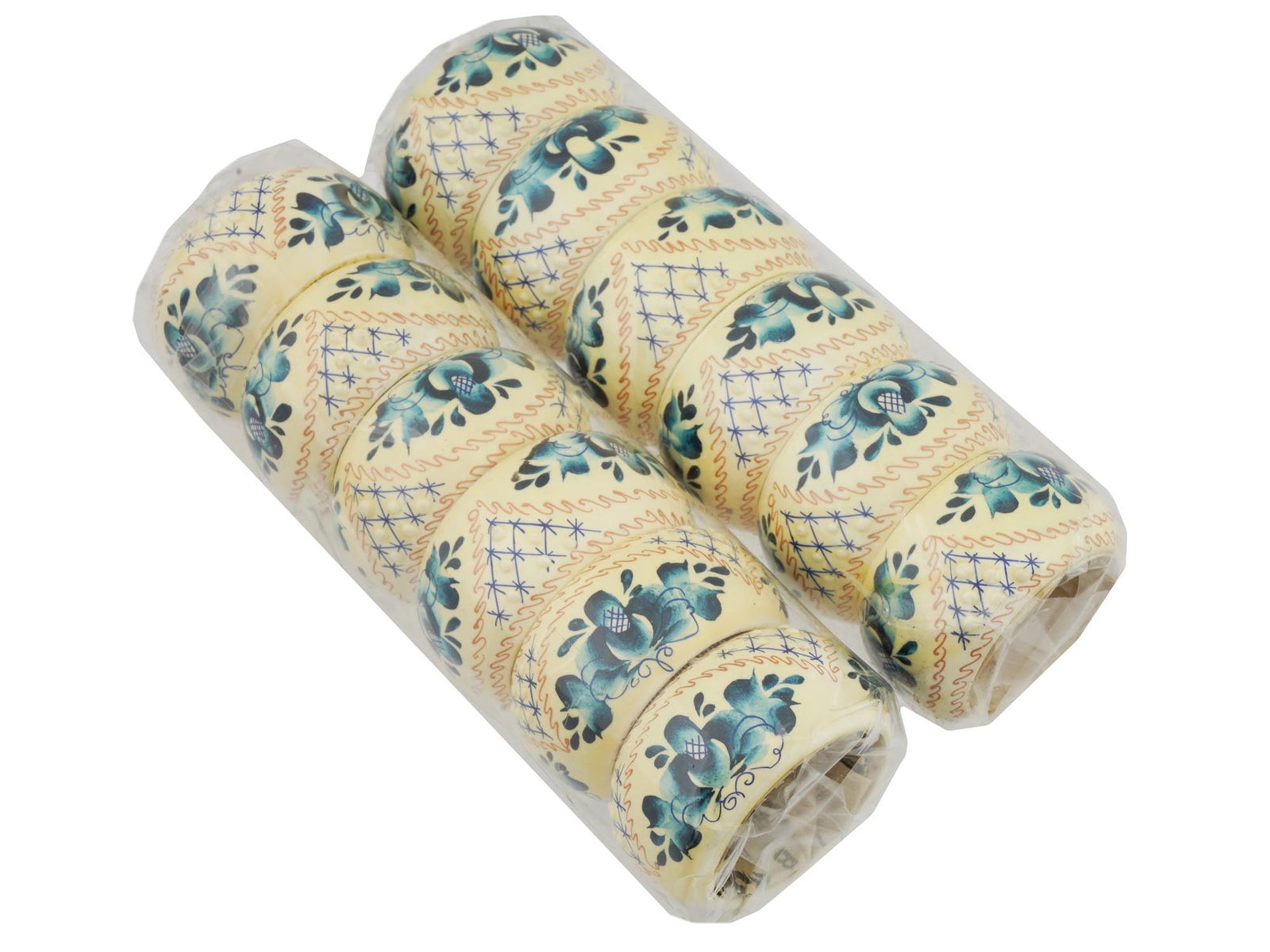 RUSSIAN GZHEL HAND PAINTED WOOD NAPKIN RINGS SET (1 of 6)