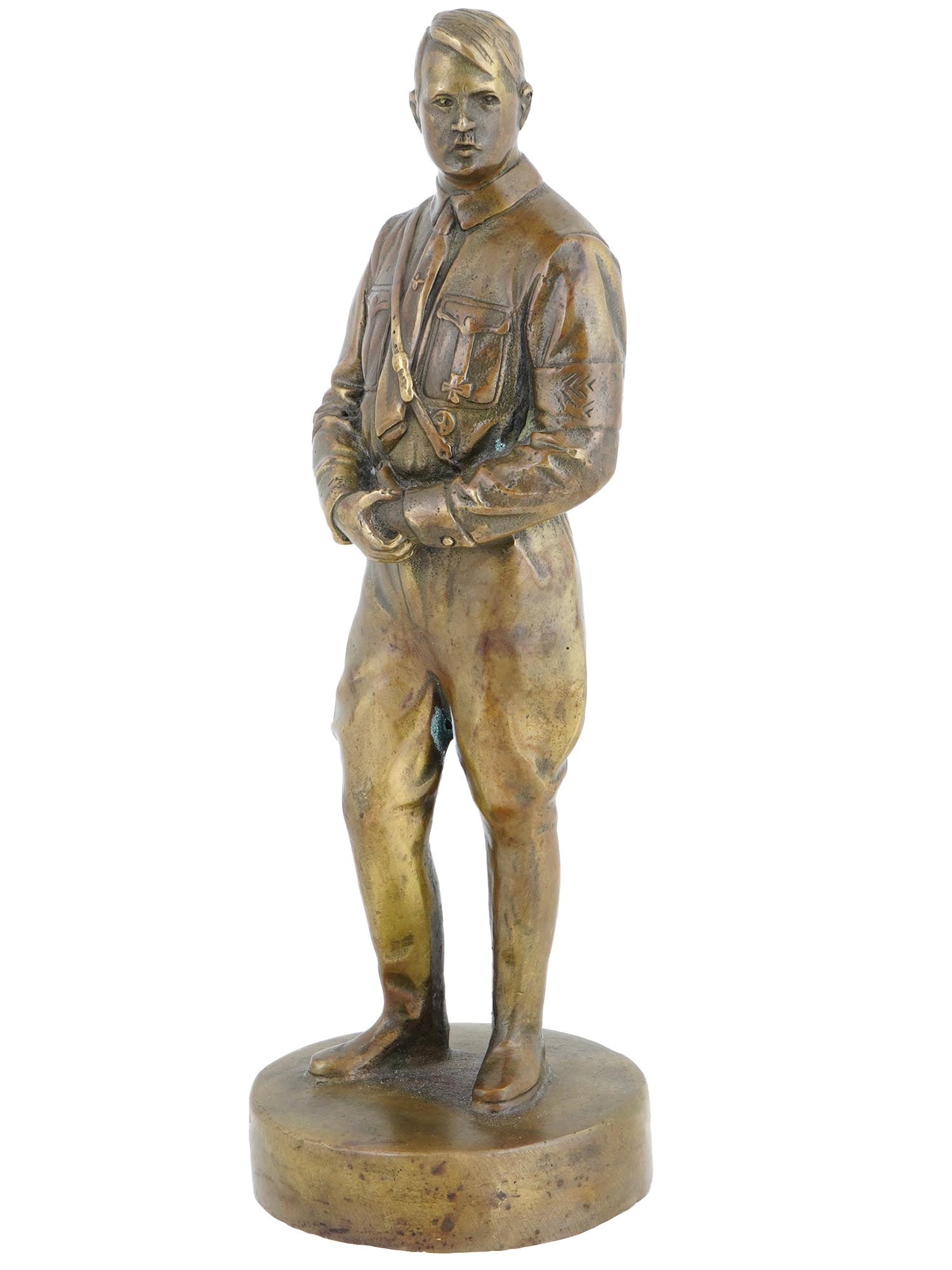 GERMAN BRONZE SCULPTURE OF ADOLF HITLER: A German cast bronze figure, a full-length portrait of Adolf Hitler, 1889 to 1945, the leader of the Third Reich. Unmarked. Second World War Historical Collectibles, Insignia And Relics. Dimensions: H