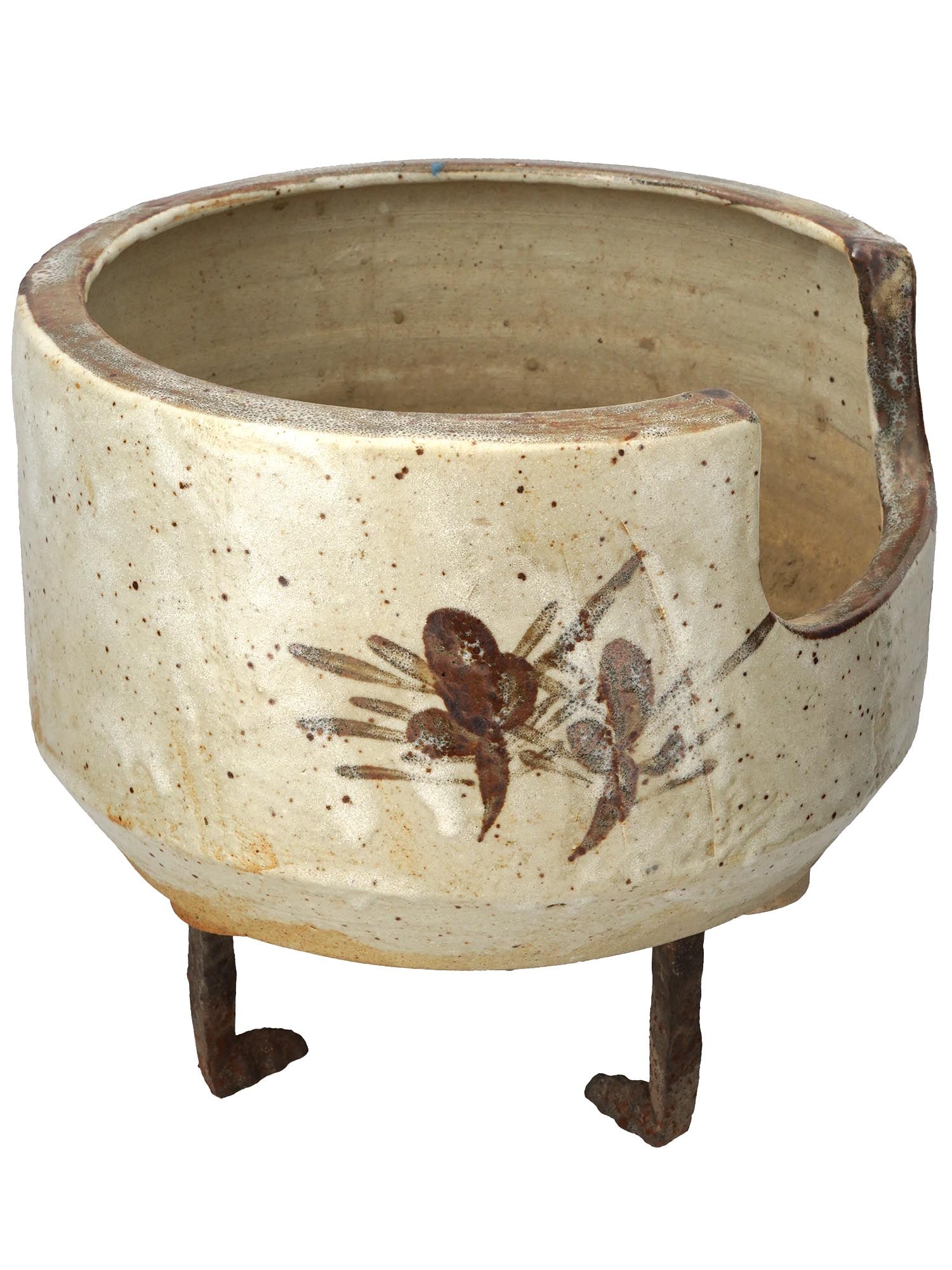 ANTIQUE JAPANESE FOOTED POTTERY POT WITH STAND (1 of 8)