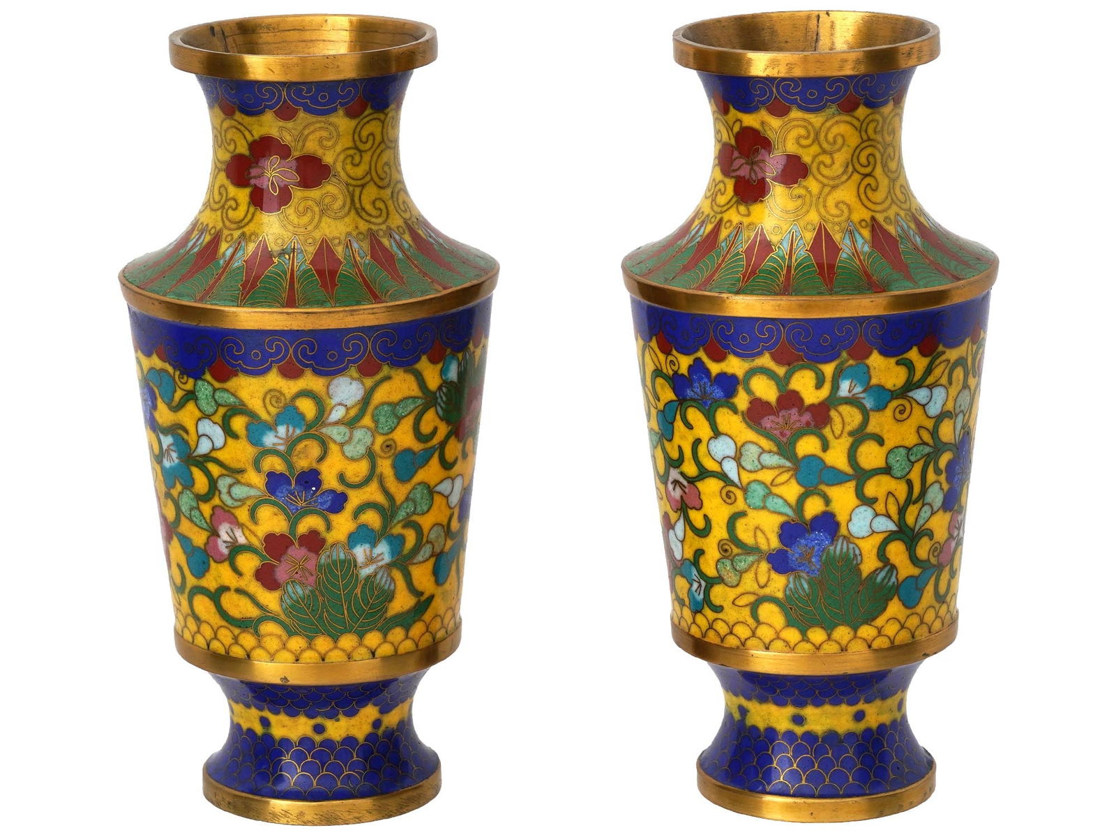 PAIR OF JAPANESE URN SHAPED CLOISONNE ENAMEL VASES (1 of 6)