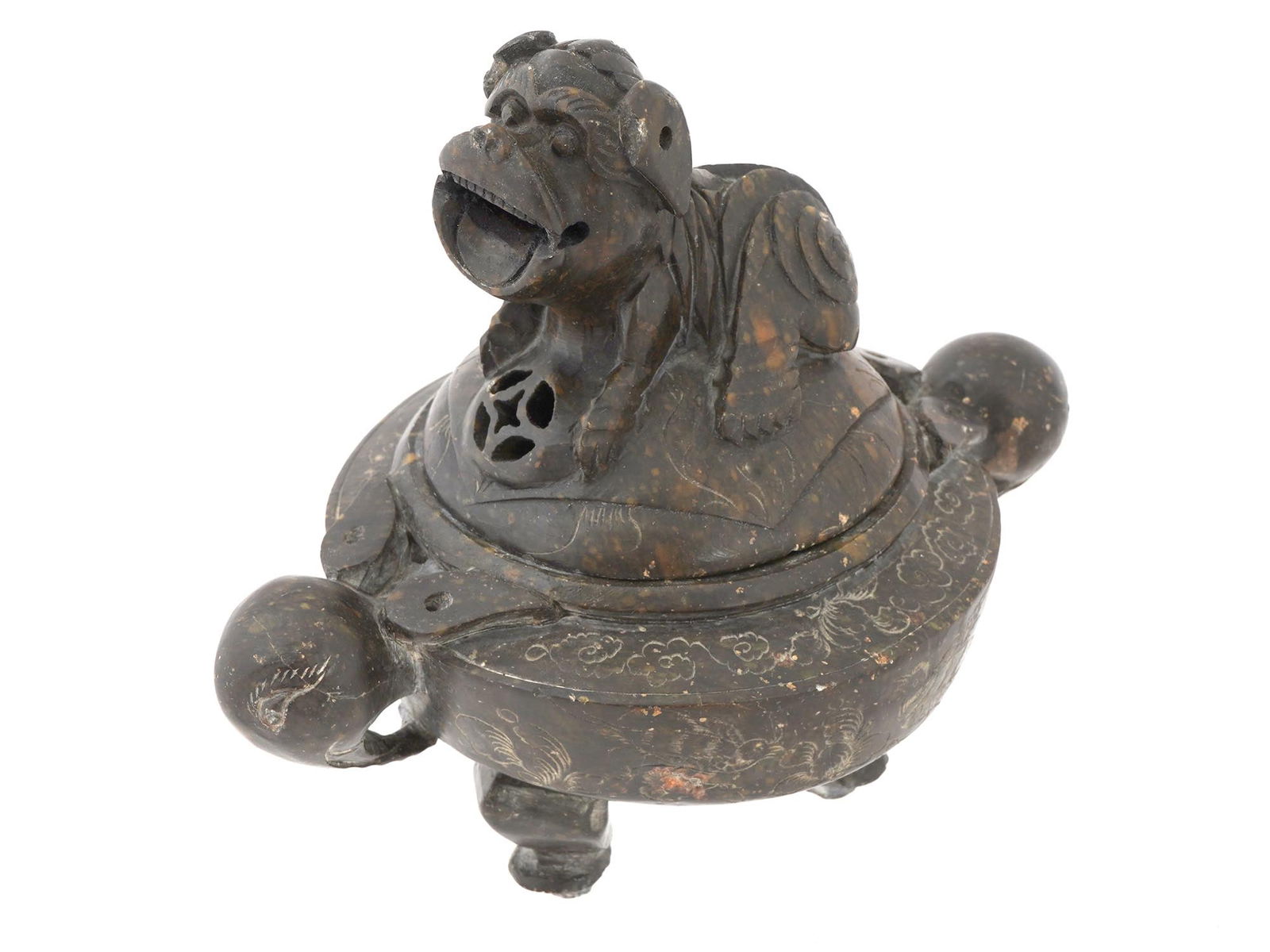 CHINESE STONE TRIPOD INCENSE BURNER WITH DOG (1 of 11)
