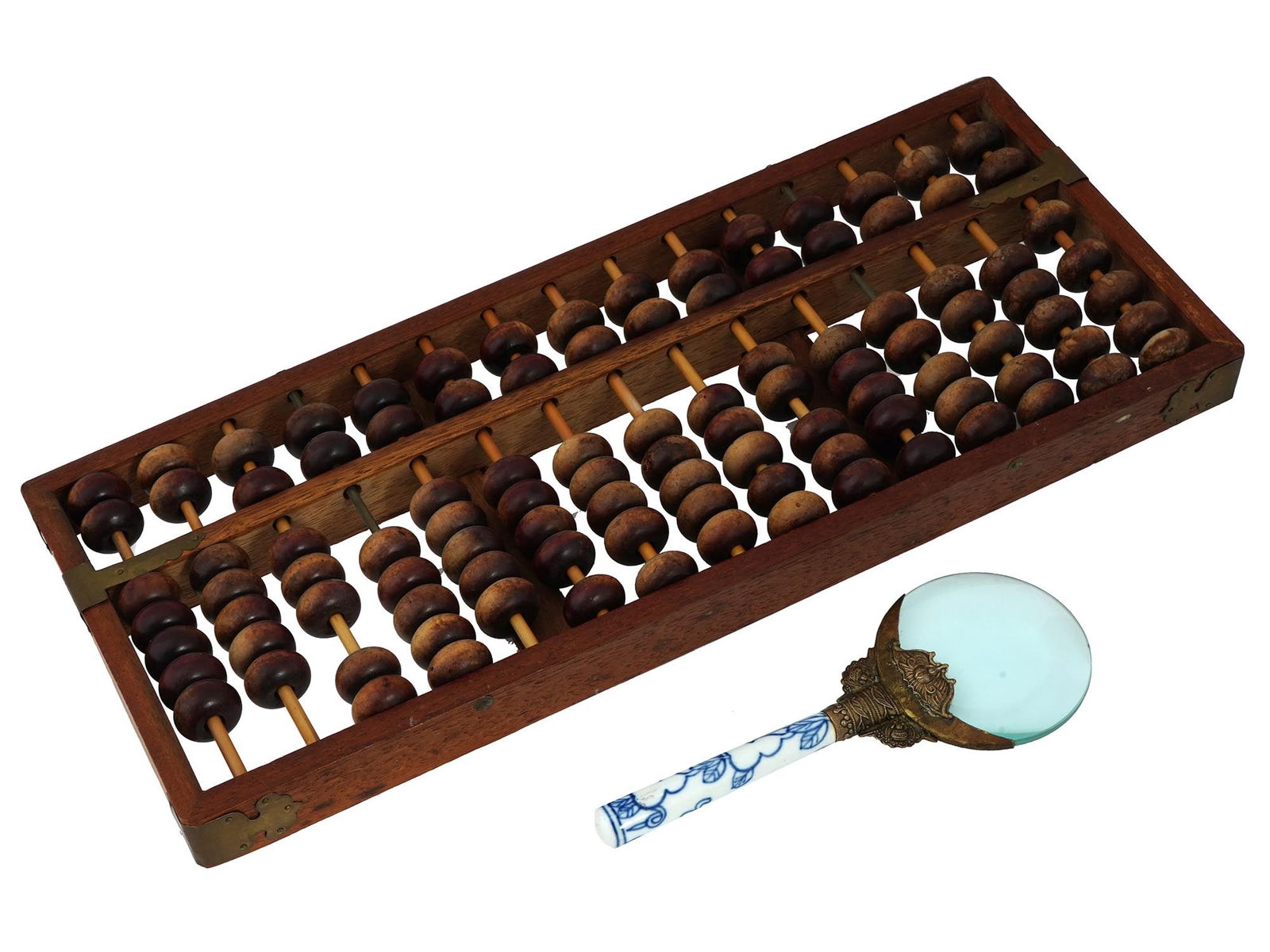 ANTIQUE CHINESE WOODEN ABACUS AND MAGNIFYING GLASS (1 of 6)