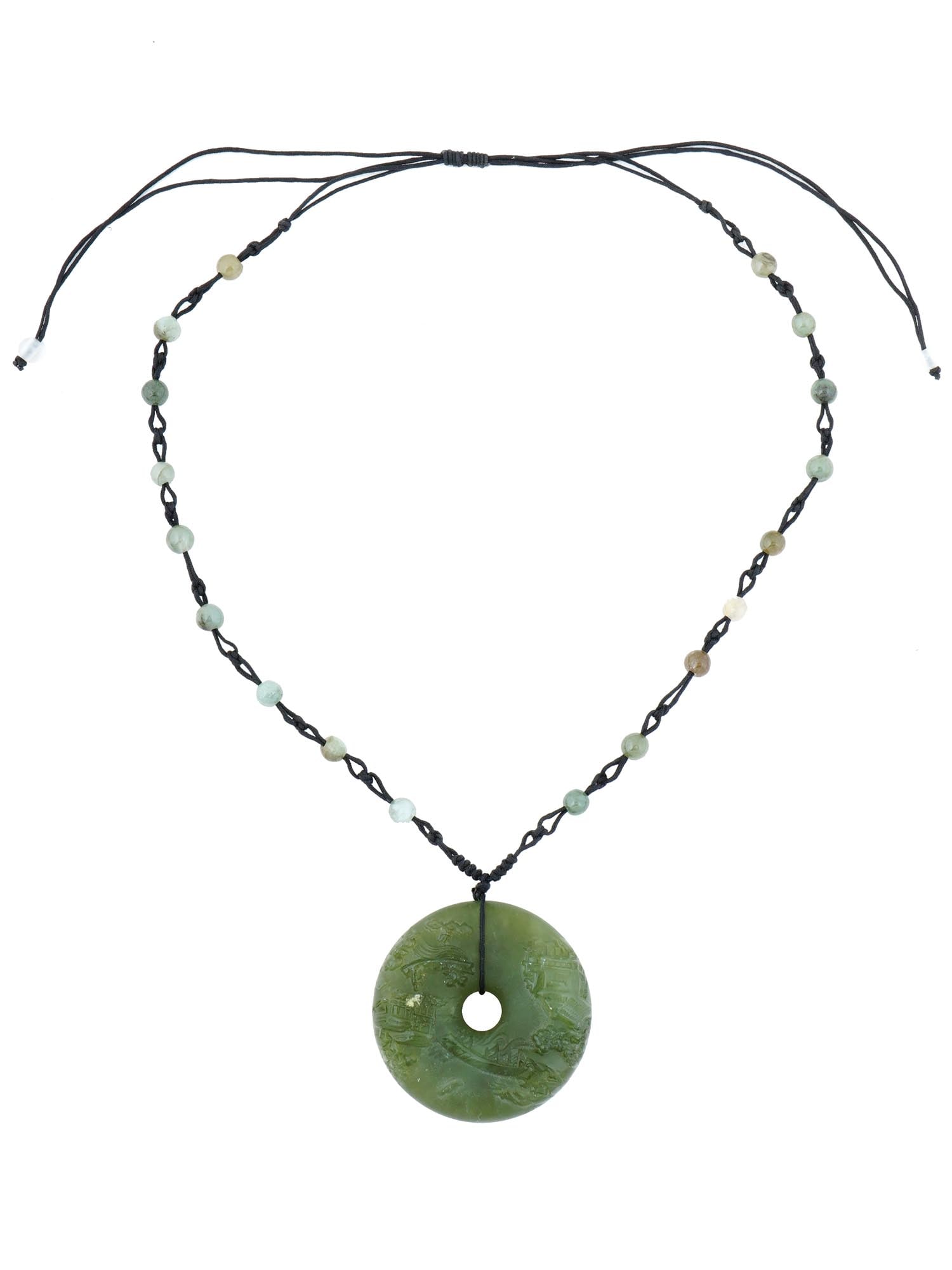 VINTAGE CHINESE NECKLACE W BI DISC  JADE PENDANT (1 of 4)