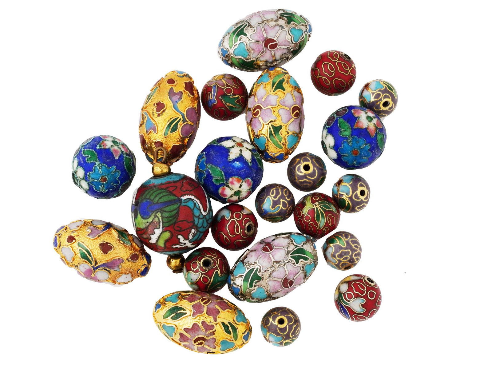 COLLECTION OF CHINESE FLORAL CLOISONNE ENAMEL BEADS (1 of 8)