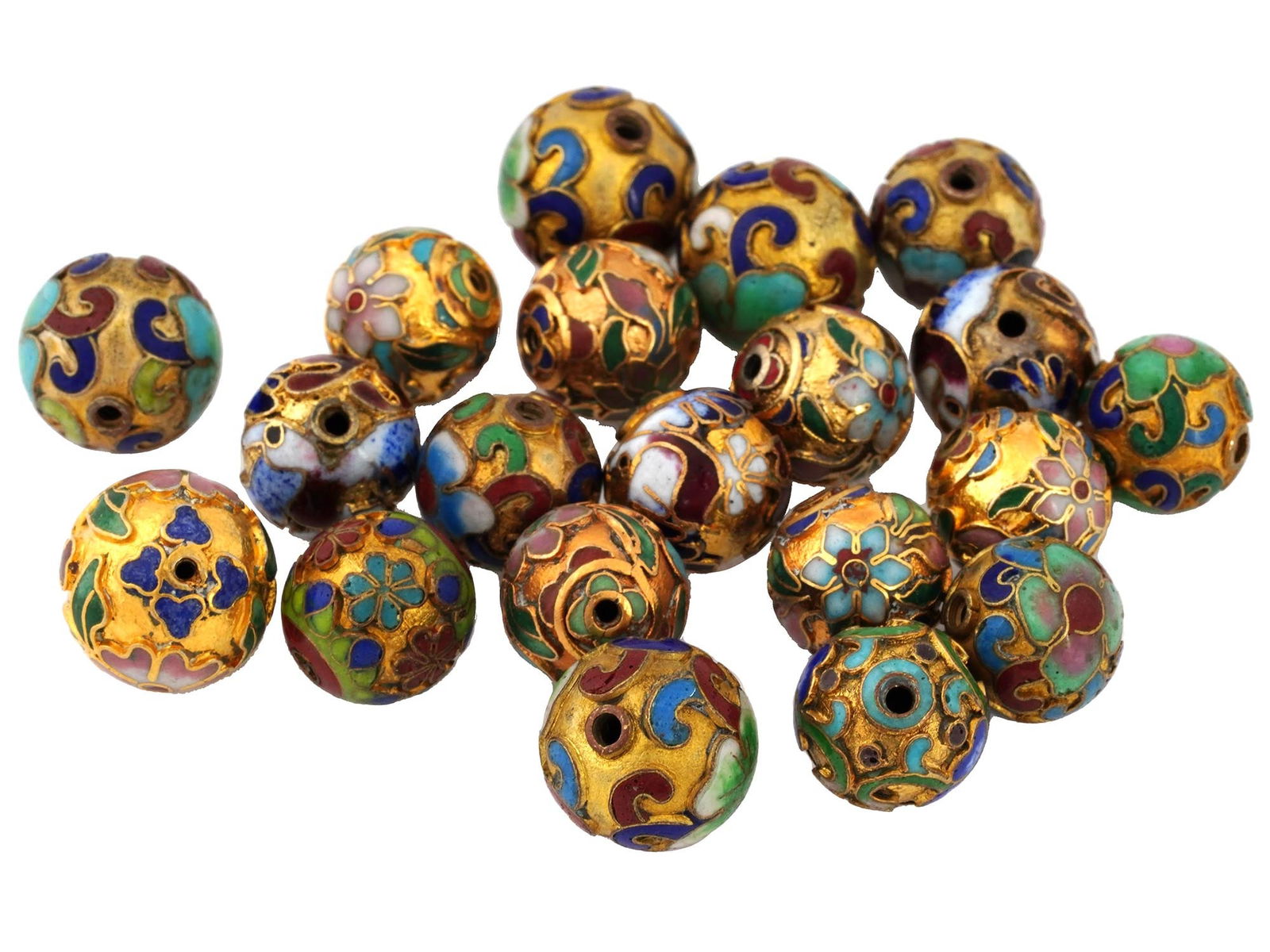 COLLECTION OF CHINESE FLORAL CLOISONNE ENAMEL BEADS (1 of 5)