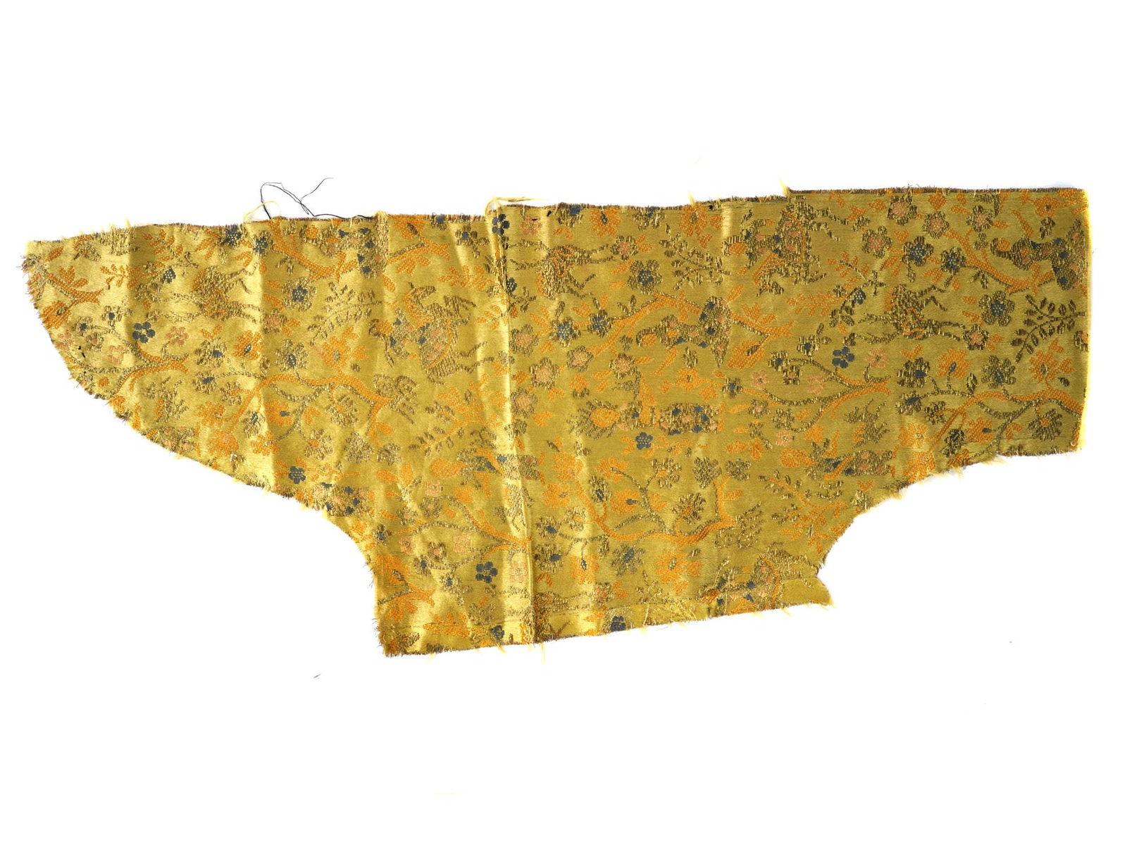 19TH CENTURY PERSIAN REZA SHAH PAHLAVI DYNASTY TEXTILE: An antique Persian Reza Shah Pahlavi dynasty textile. The textile is skillfully hand embroidered with traditional stylized floral motifs in gold tones. It dates back to the late 19th century. Dated fr