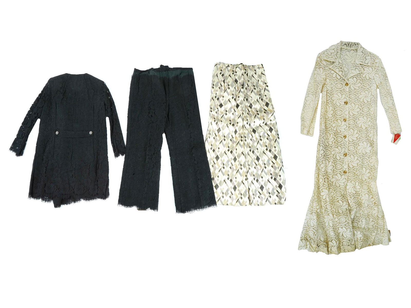 FOUR VINTAGE OUTFITS LACE DRESS SKIRT PANTS AND SHIRT (1 of 10)