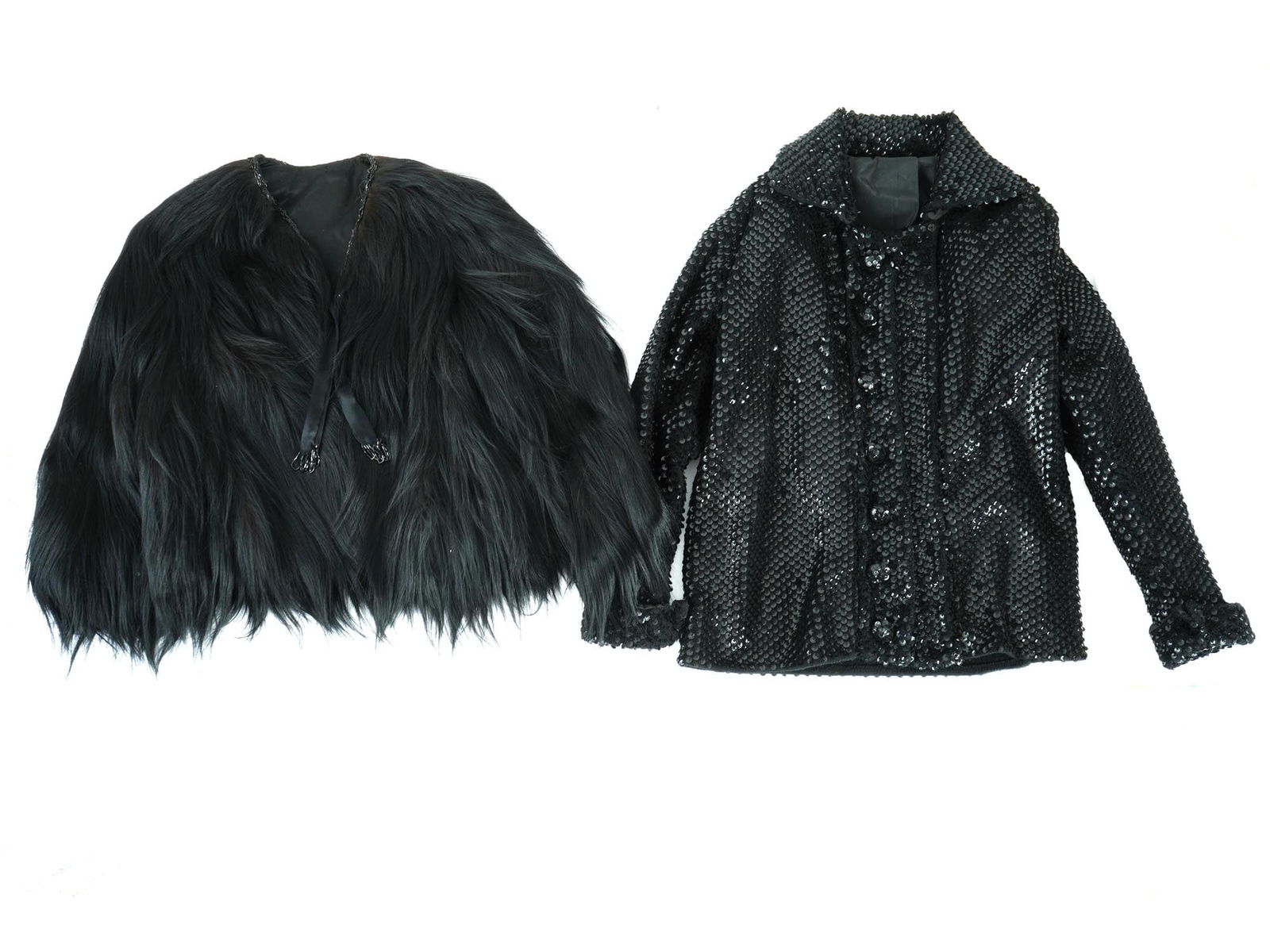 TWO VINTAGE BLACK FUR AND SEQUIN COATS (1 of 9)