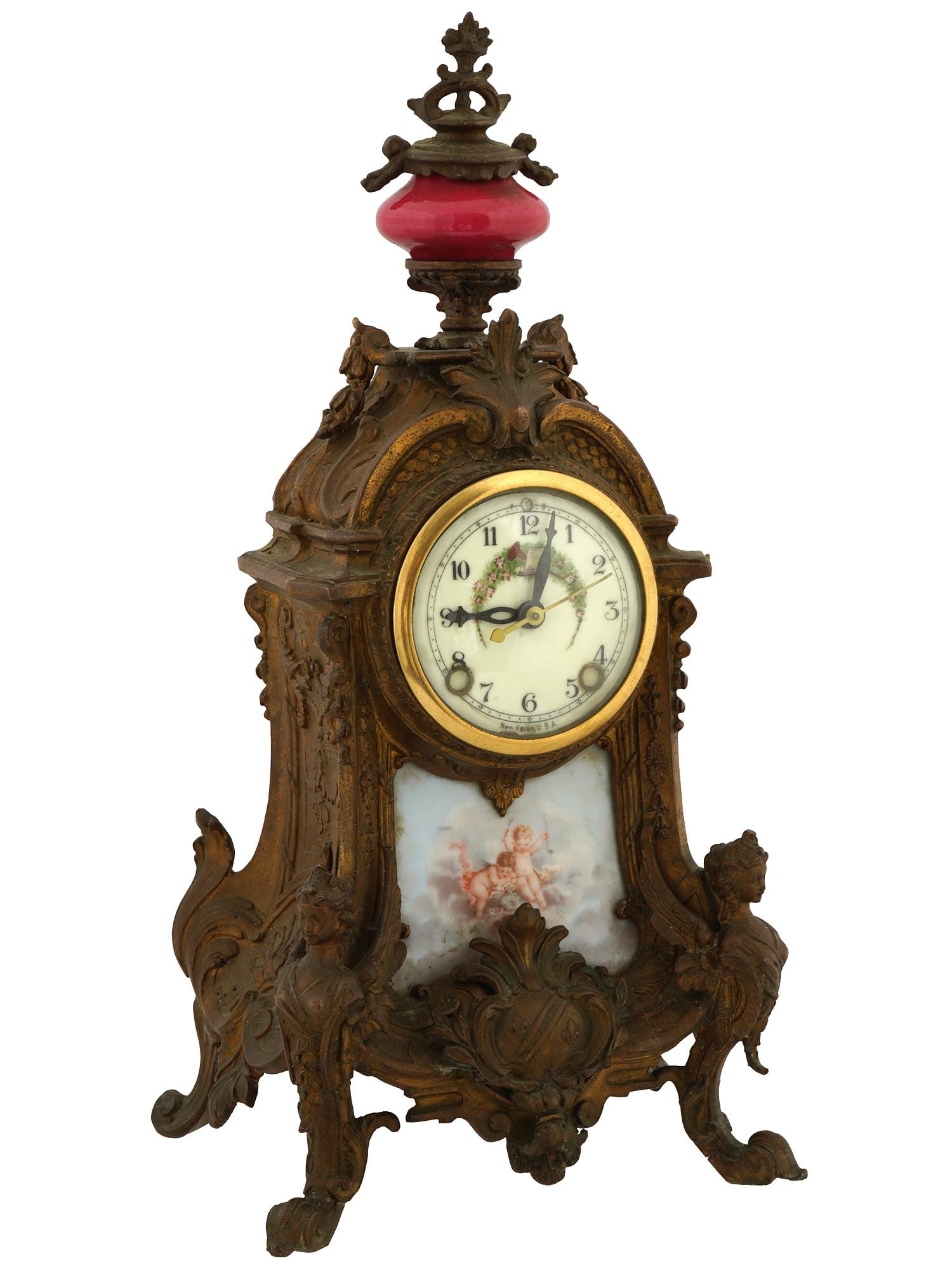 VINTAGE AMERICAN BRONZE ENAMEL ELECTRICAL MANTEL CLOCK (1 of 8)