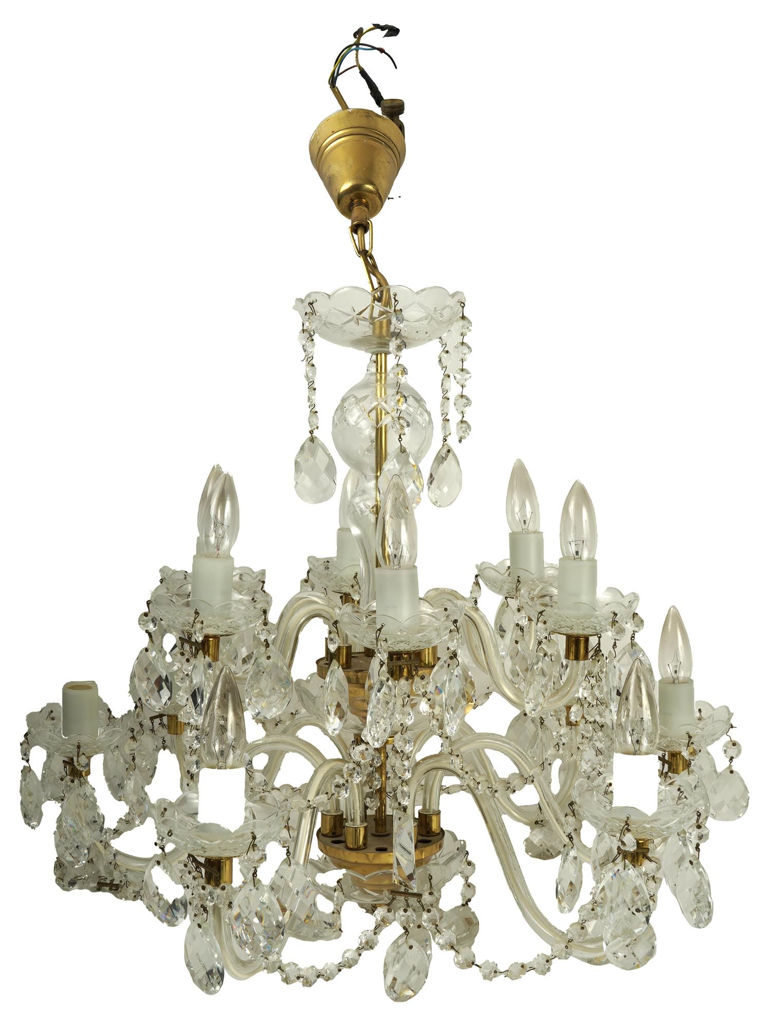 BOHEMIAN CRYSTAL GLASS MANNER CEILING CHANDELIER: A Modern Bohemian Crystal glass manner ceiling chandelier. The gracefully curved arms of the lamp are decorated with twisted glass, and the bowls and decorative elements are also made of transparent r