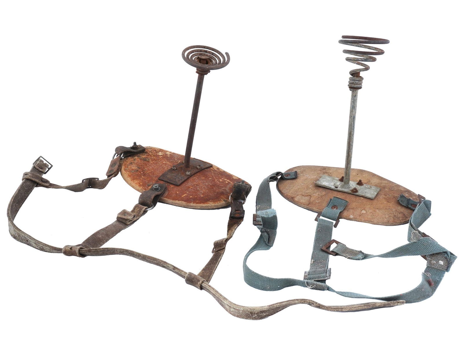 TWO VINTAGE DUTCH WOOD MILKING STOOLS W COIL SPRINGS (1 of 7)