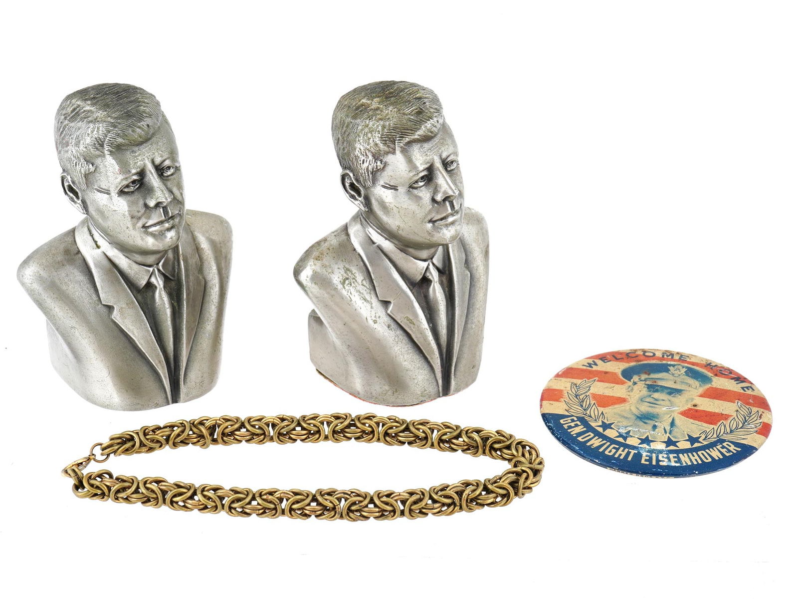PAIR JOHN KENNEDY JFK BOOKENDS EISENHOWER BADGE (1 of 11)