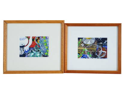 FRIEDENSREICH HUNDERTWASSER WATERCOLOR PAINTINGS: Friedrich Stowasser, or Friedensreich Regentag Dunkelbunt Hundertwasser, Austrian, 1928 to 2000, two watercolor paintings on paper depicting still life compositions with jewelry and drinkware. Signed