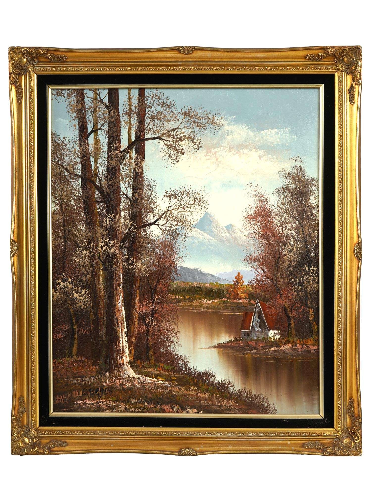 VINTAGE OIL ON CANVAS LANDSCAPE PAINTING BY C BAYER (1 of 6)