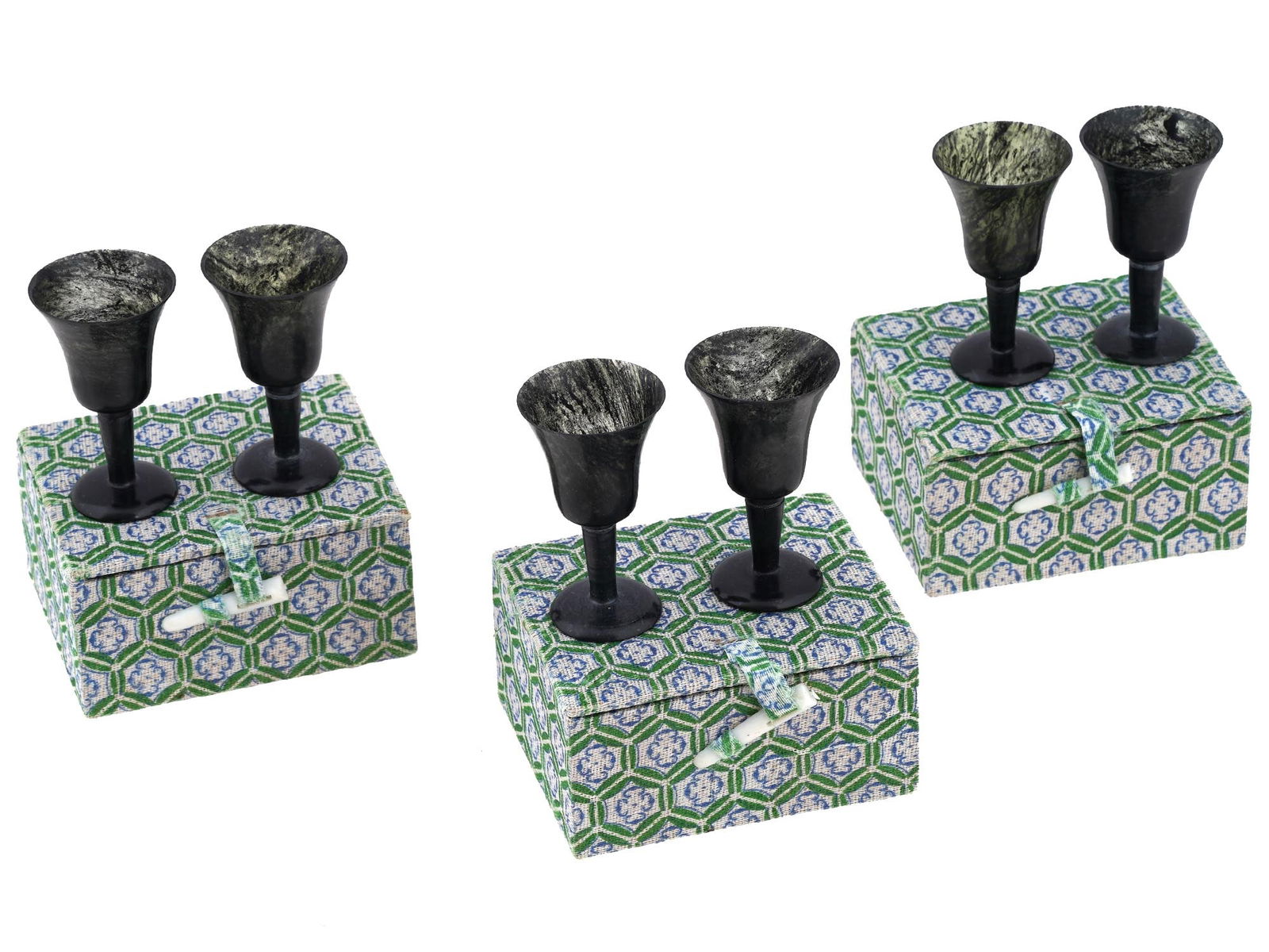 GROUP OF SIX CARVED JADE GOBLETS IOB (1 of 6)