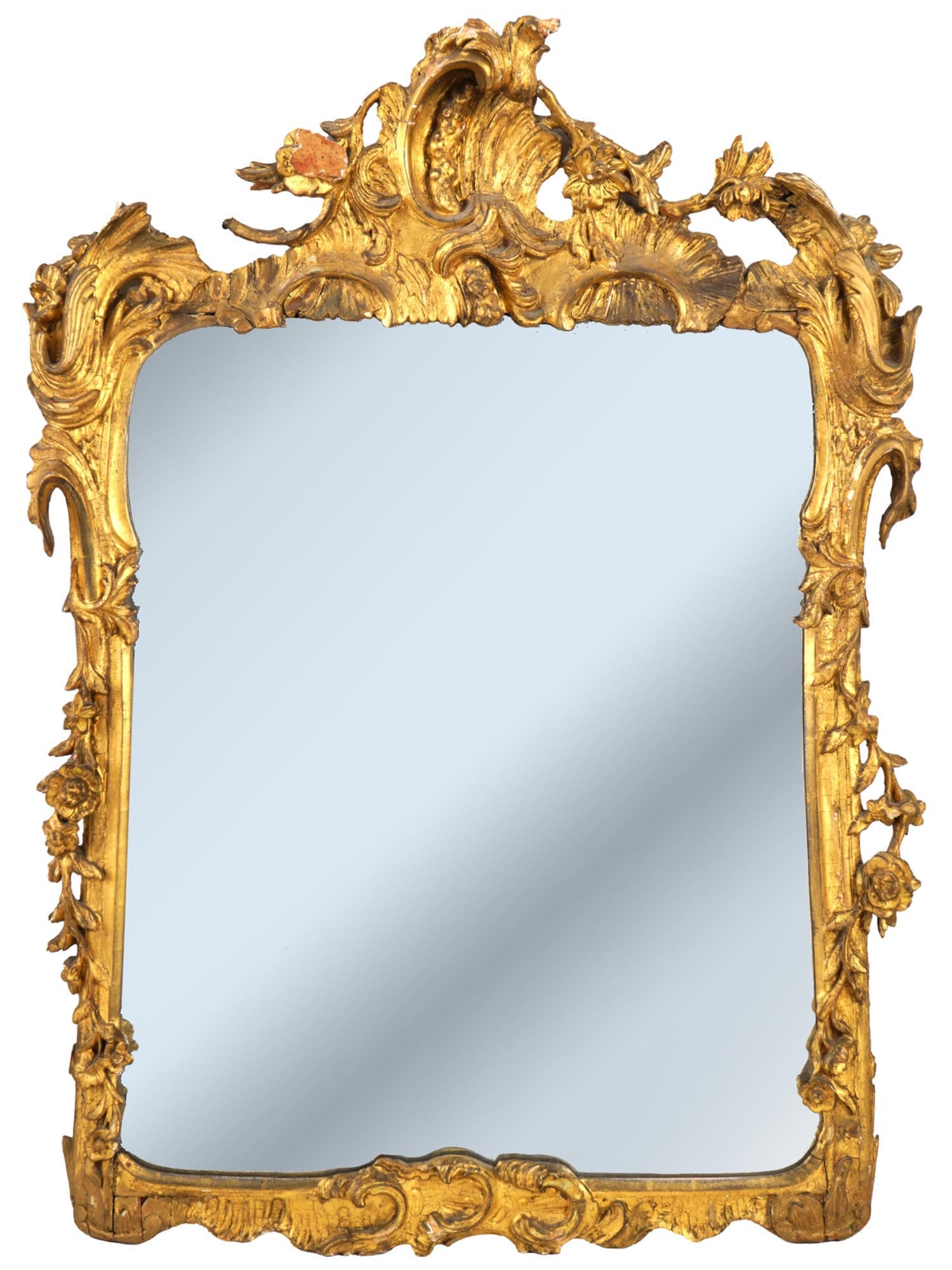 ANTIQUE EUROPEAN ROCOCO GILT WOOD WALL MIRROR (1 of 8)