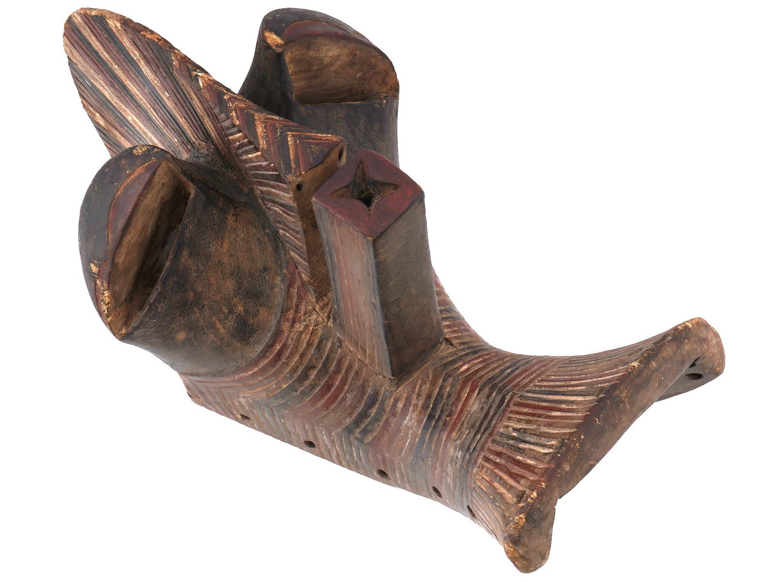 CENTRAL AFRICAN CONGO SONGYE WOODEN KIFWEBE MASK (1 of 6)