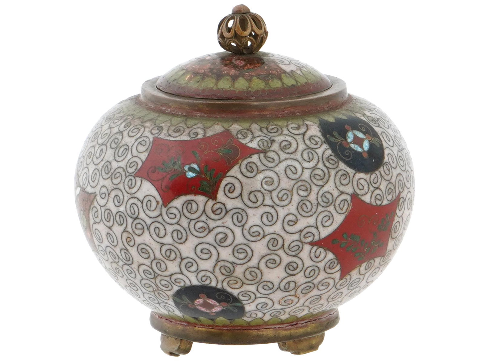 ANTIQUE JAPANESE CLOISONNE ENAMEL LIDDED JAR (1 of 4)