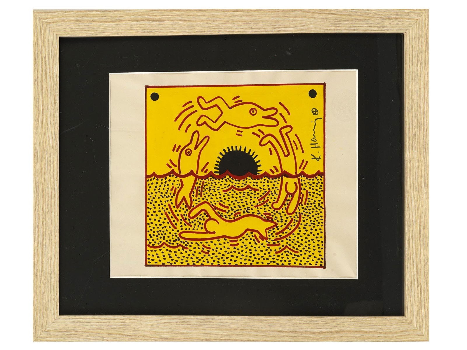 ATTR TO KEITH HARING AMERICAN POP ART MARKER PAINTING (1 of 6)