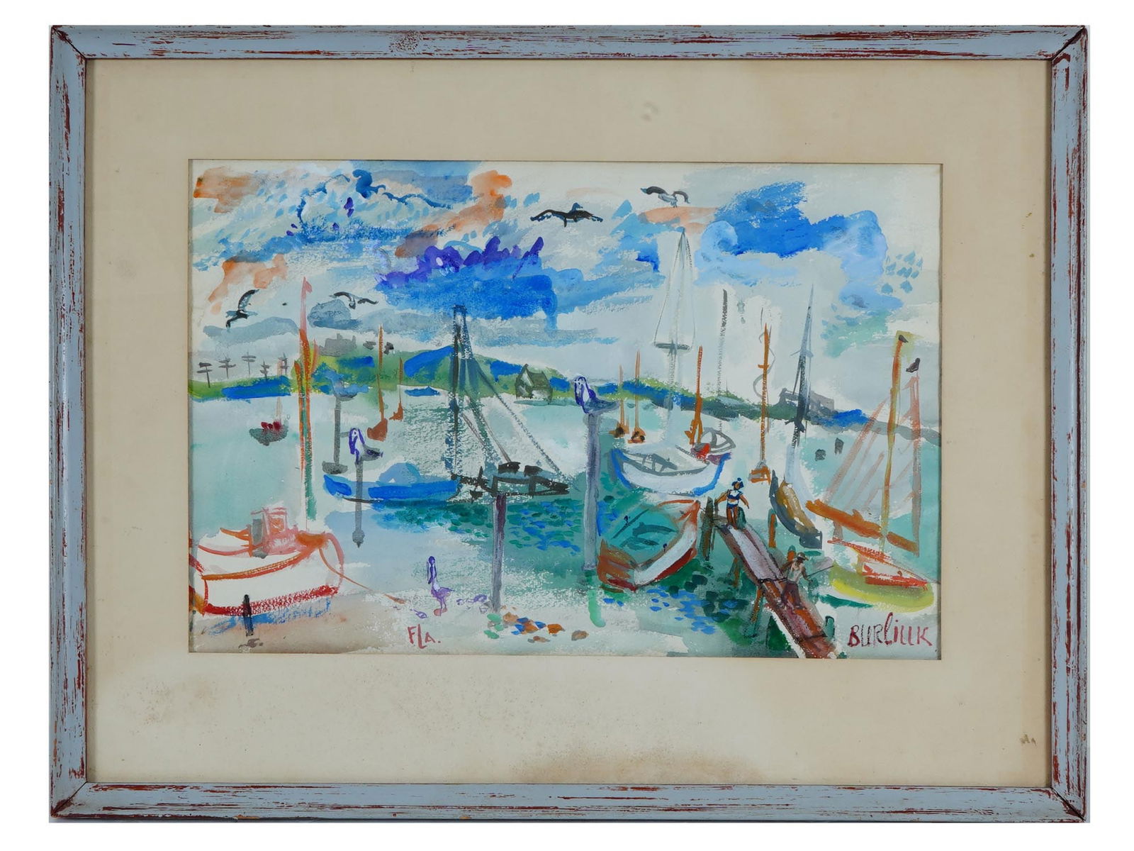 DAVID BURLIUK RUSSIAN SEASCAPE GOUACHE PAINTING (1 of 4)