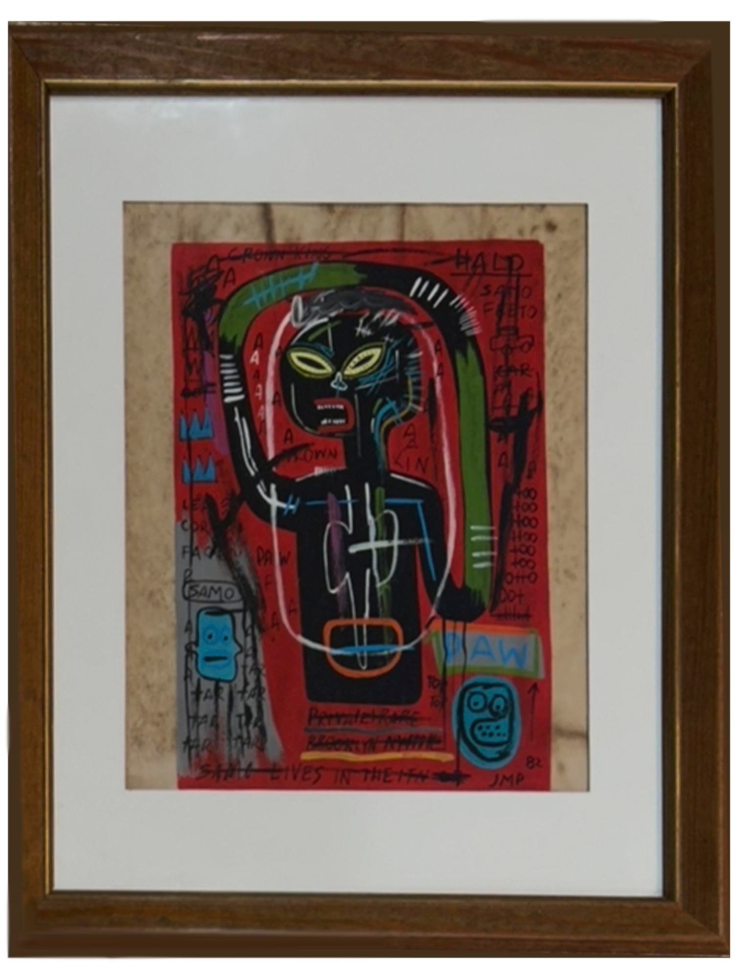 ATTR TO JEAN MICHEL BASQUIAT 1980S GOUACHE PAINTING (1 of 5)