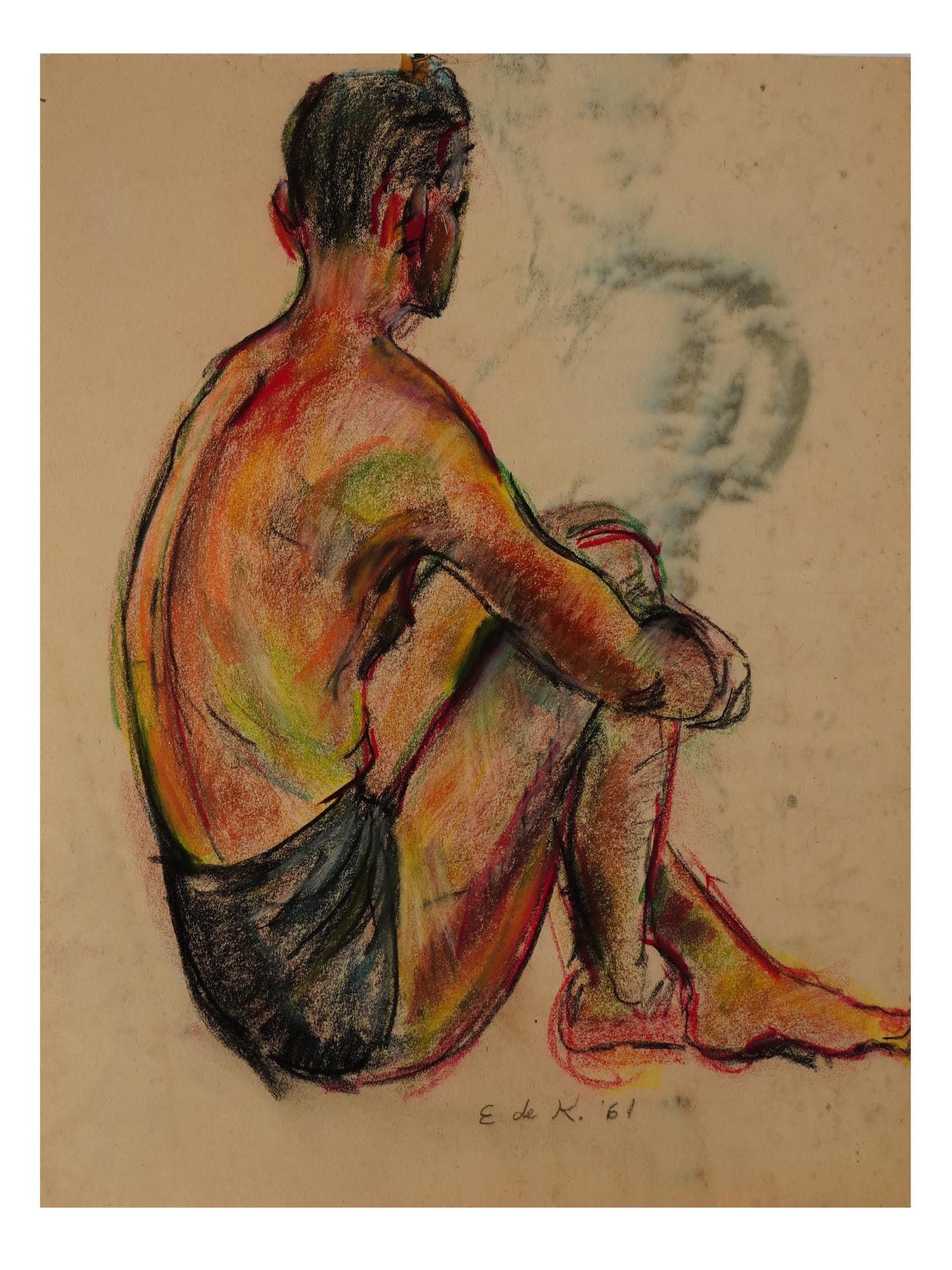 ATTR TO ELAINE DE KOONING AMERICAN PASTEL PAINTING: Pastel and charcoal on paper painting. Attributed to Elaine Fried de Kooning, 1918 to 1989, an American Expressionist artist and art critic, wife of the painter Willem de Kooning. The artwork is a stu