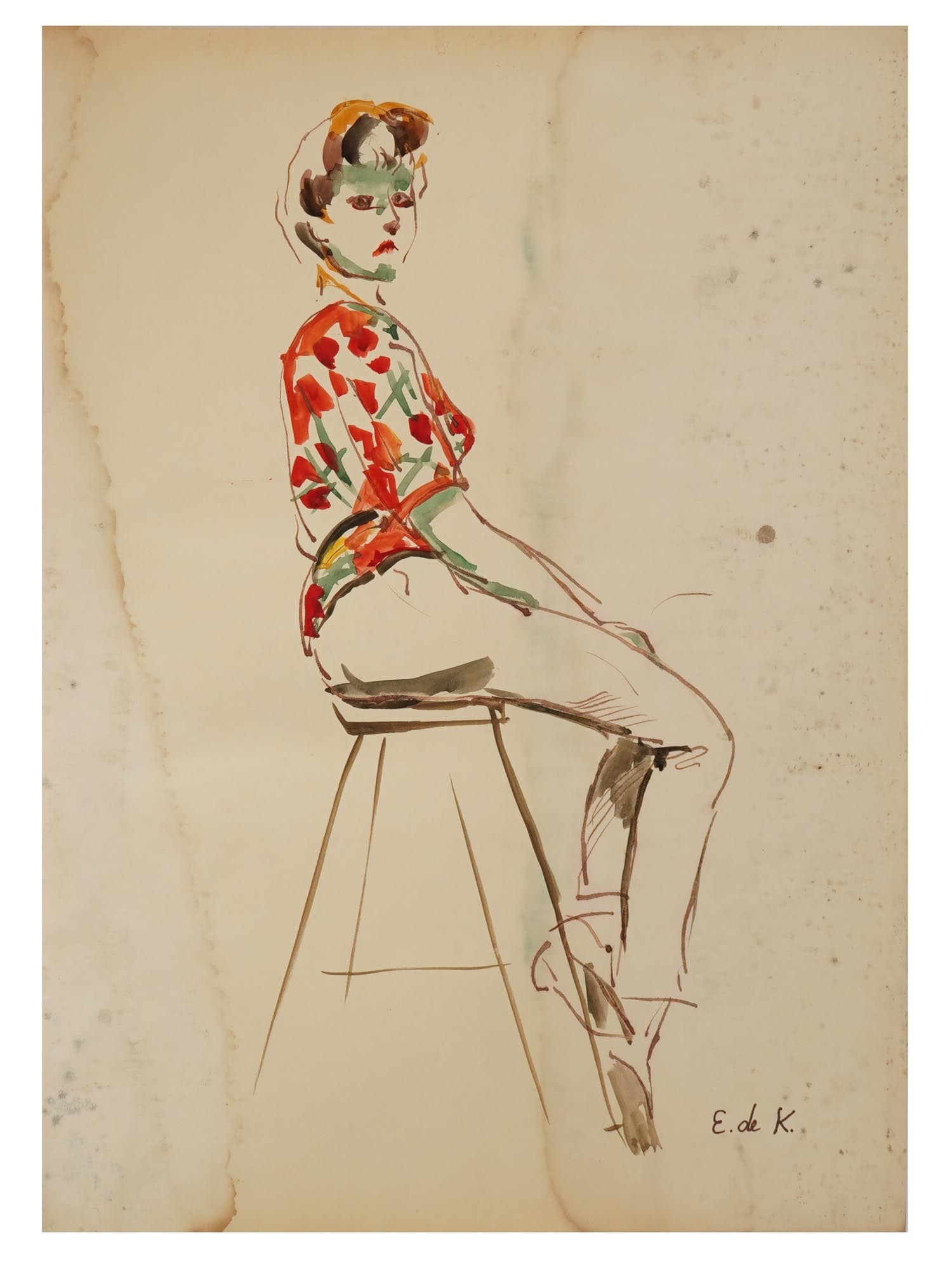 ATTR TO ELAINE DE KOONING AMERICAN WATERCOLOR PAINTING (1 of 4)