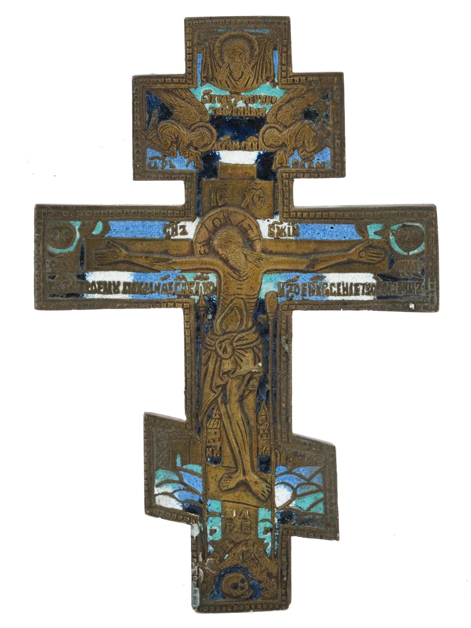 ANTIQUE RUSSIAN ORTHODOX CAST BRONZE ENAMEL CROSS (1 of 5)