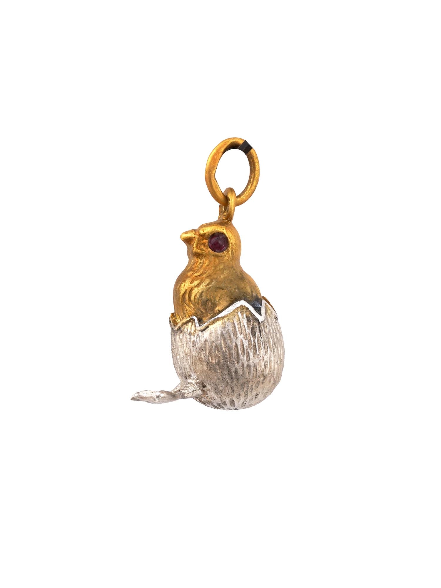 RUSSIAN GILT SILVER RUBY EYES CHICK EASTER EGG PENDANT (1 of 6)