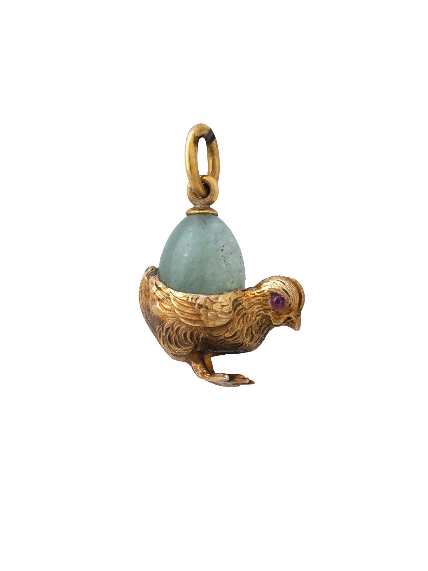 RUSSIAN GILT SILVER BOWENITE RUBY EYES CHICKEN PENDANT (1 of 4)