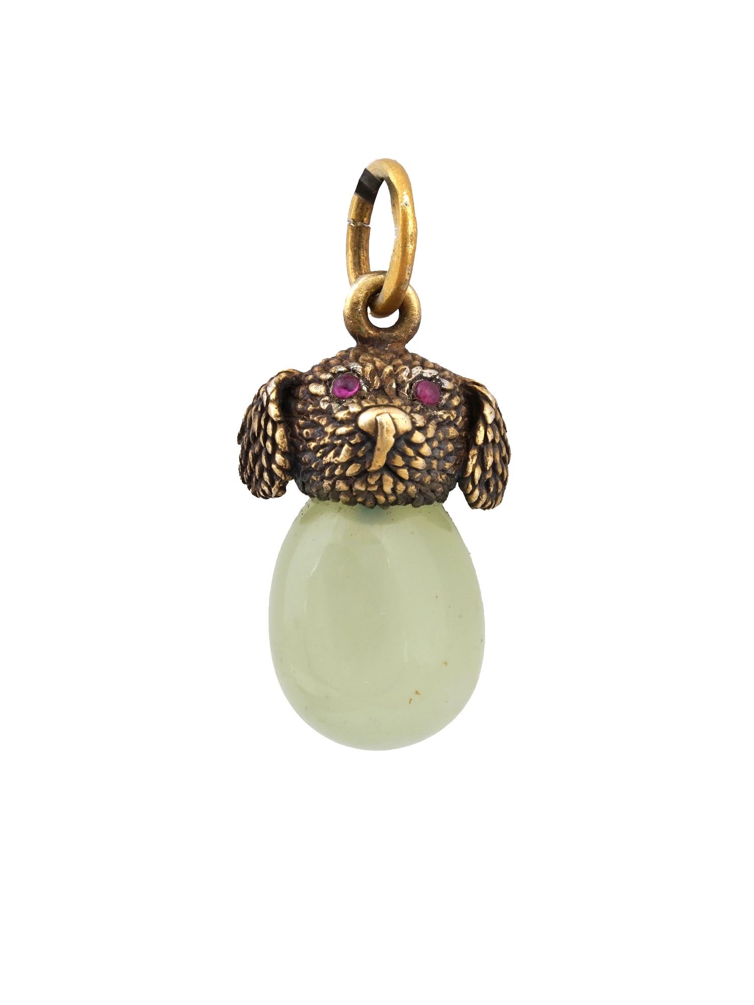 RUSSIAN GILT SILVER JADE RUBY DOG EGG PENDANT (1 of 4)