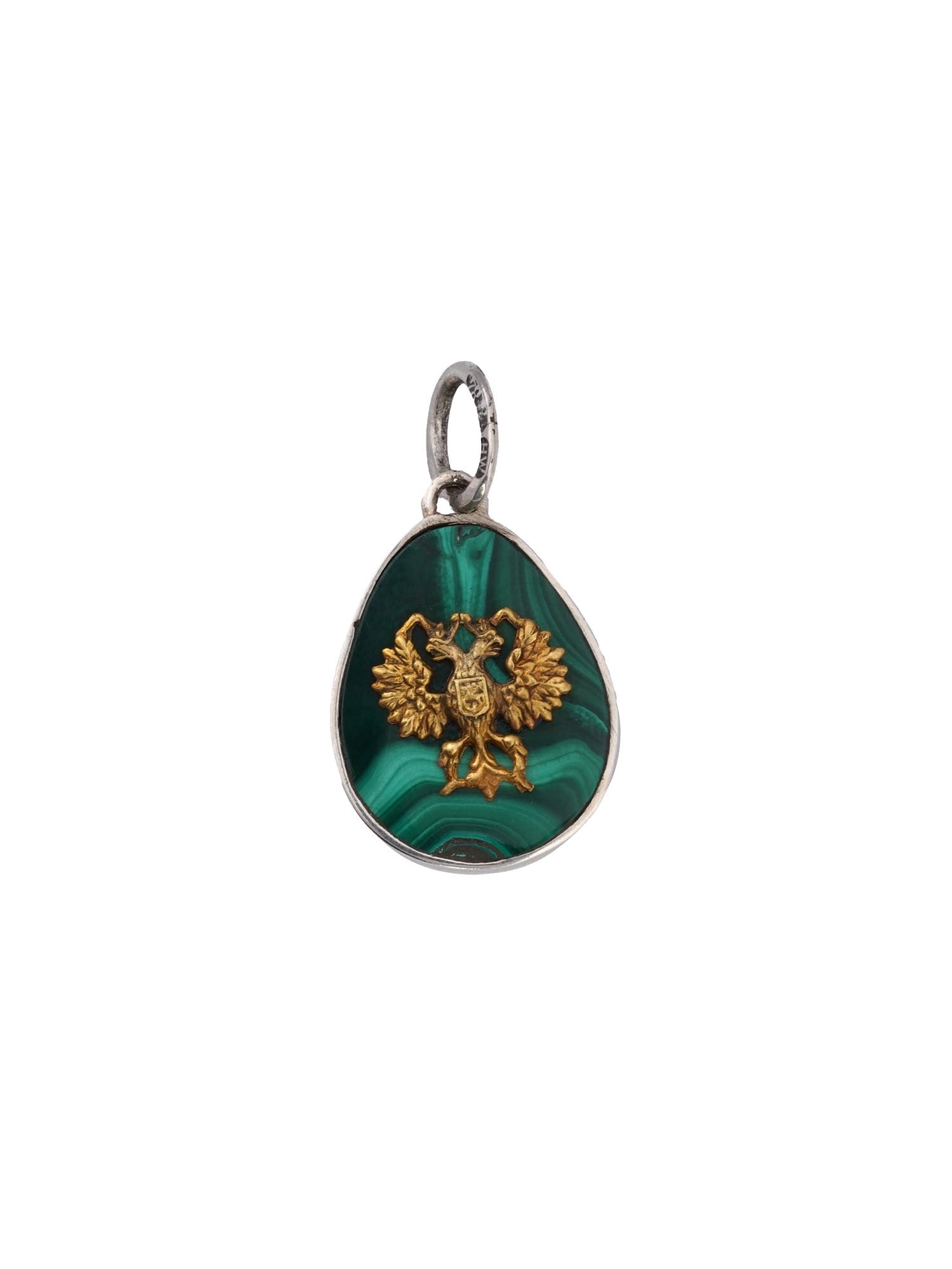 RUSSIAN SILVER MALACHITE IMPERIAL EAGLE EGG PENDANT (1 of 3)