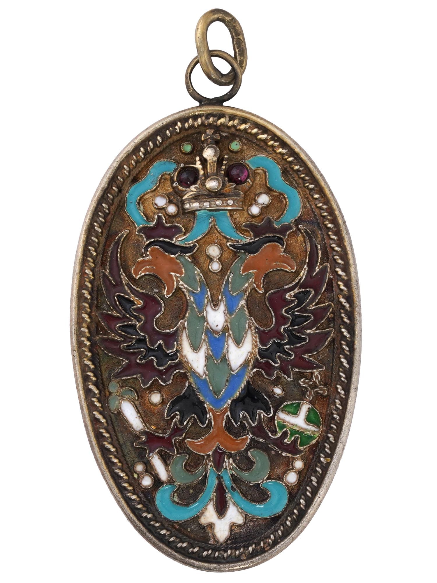 RUSSIAN IMPERIAL GILT SILVER ENAMEL EAGLE PENDANT (1 of 3)