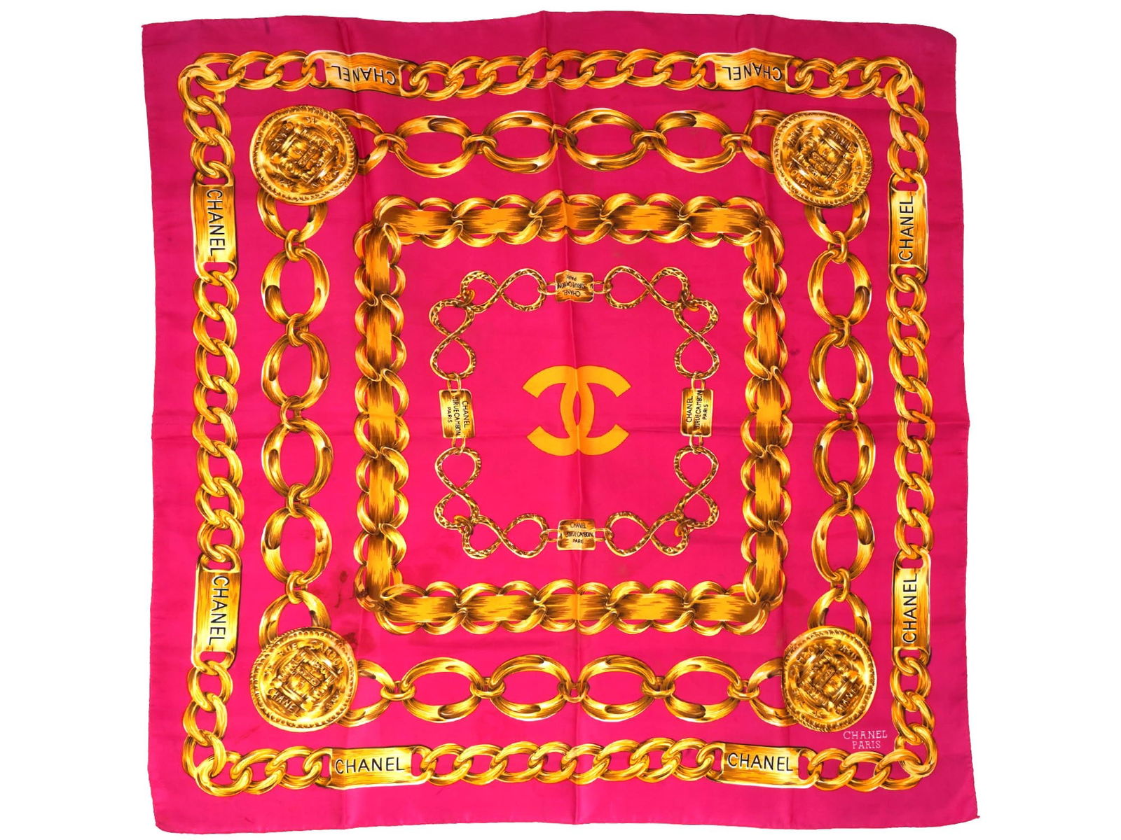 VINTAGE FRENCH CHANEL PARIS GOLDEN CHAINS SILK SCARF (1 of 6)