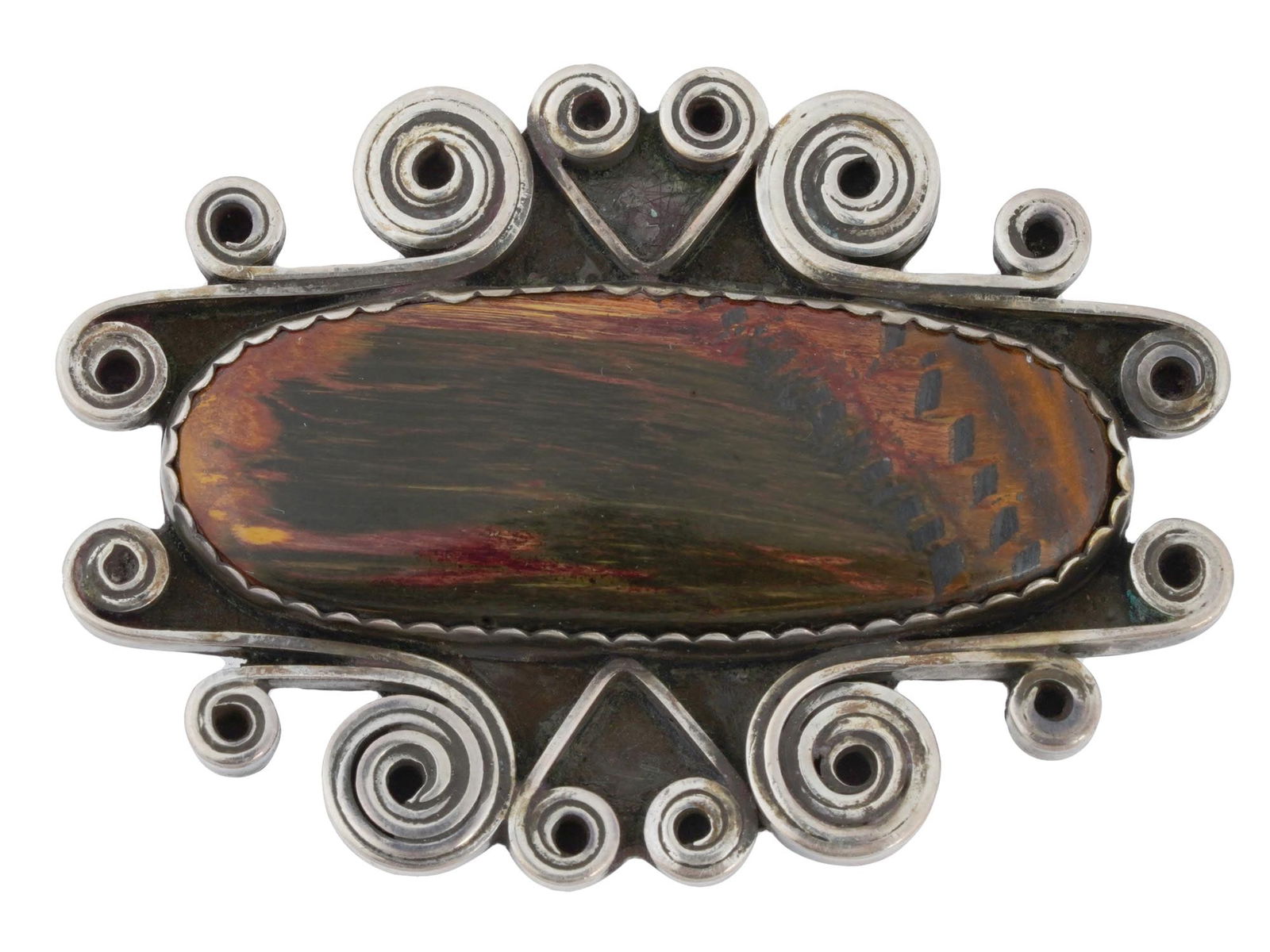 VINTAGE SILVER PETRIFIED MAMMOTH FOSSIL BROOCH (1 of 4)