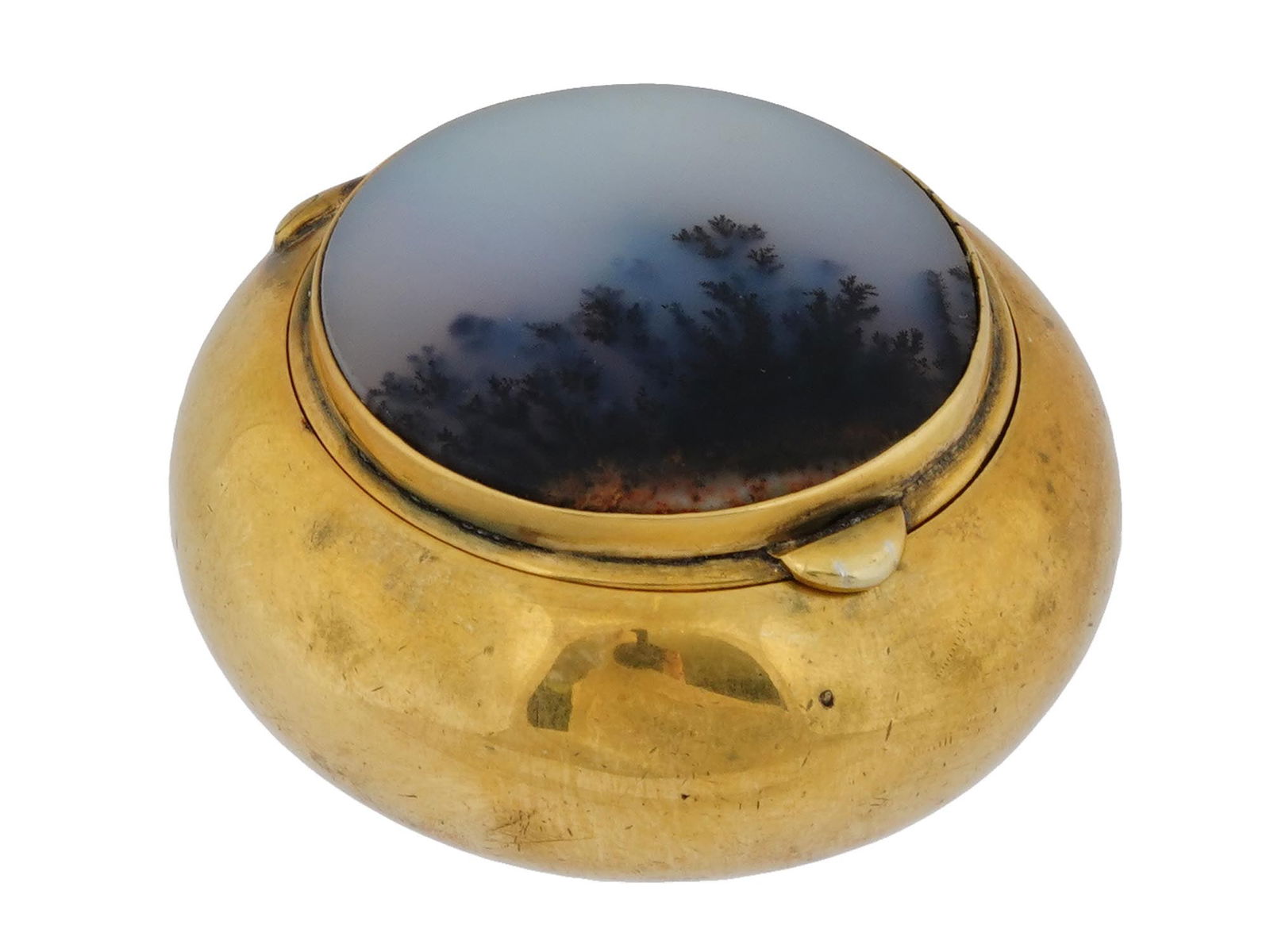 ANTIQUE GILT BRASS MOSS AGATE PILL BOX (1 of 4)