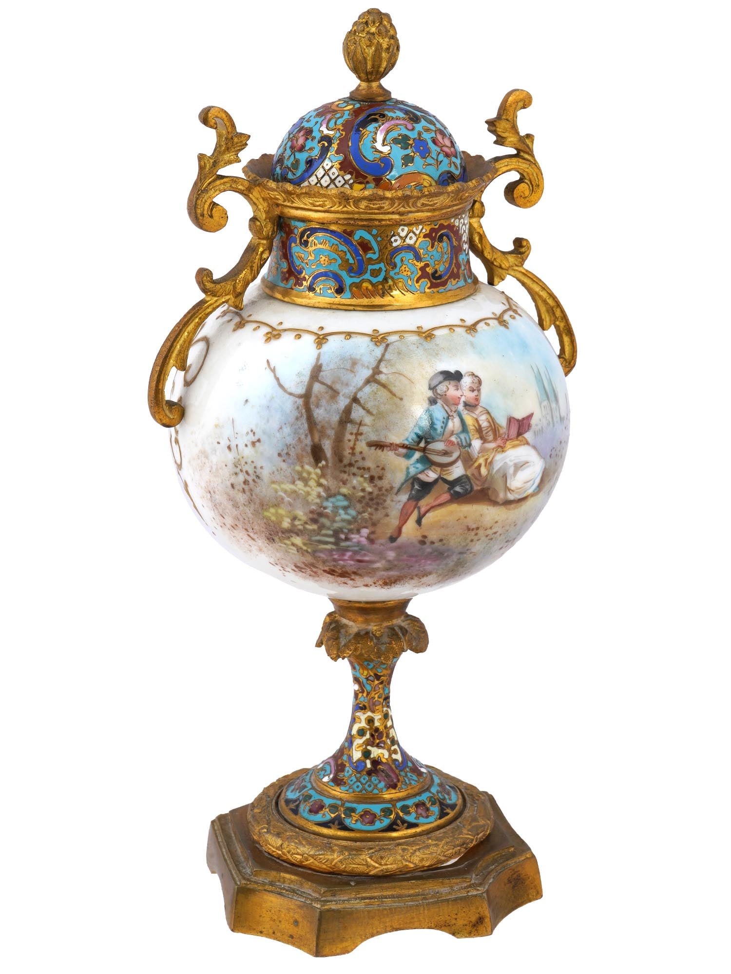 ANTIQUE FRENCH SEVRES BRASS PORCELAIN LIDDED VASE (1 of 7)