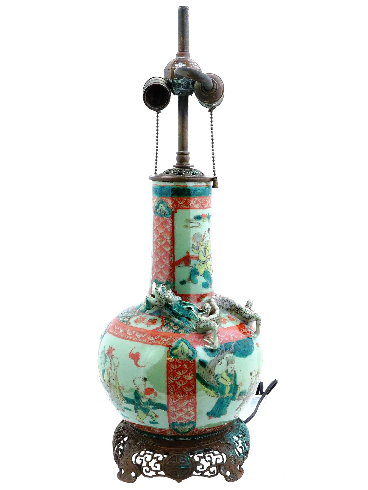 ANTIQUE CHINESE EXPORT FAMILLE PORCELAINE BRONZE LAMP (1 of 10)