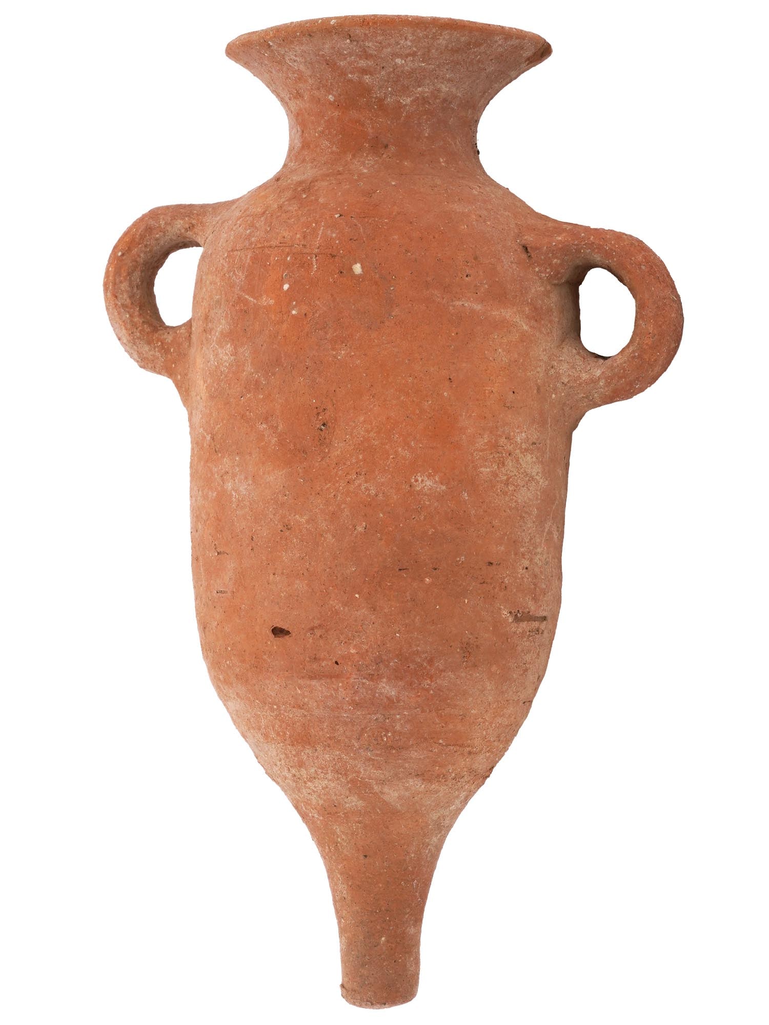 ANCIENT MEDITERRANEAN TERRACOTTA AMPHORA VASE: An Ancient Mediterranean terracotta amphora vase for wine storage. Hellenistic Greece or Roman Republic, Ca. 200 to 100 AD. Historical Collectibles, Archaeological Relics, Ceramics And Pottery. Dimens