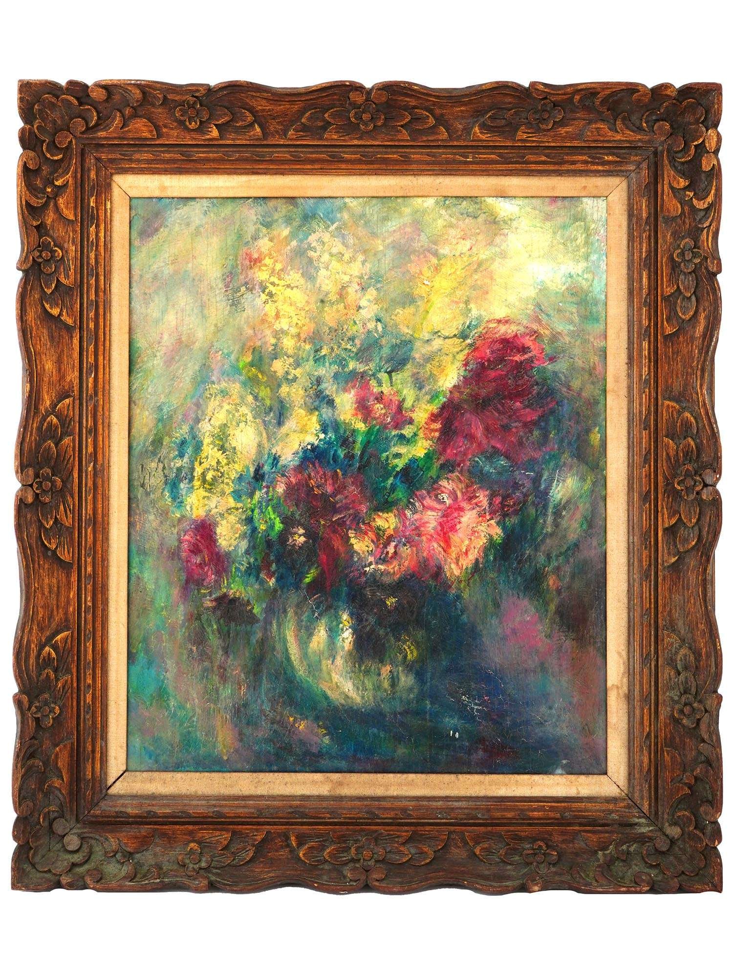 ANTIQUE IMPRESSIONIST OIL STILL LIFE PAINTING: An antique oil on board Impressionist still life painting. Circa the late 19th to early 20th century. Probably of American origin. The fine painting depicts a bouquet of flowers in a vase. Unsigned. F
