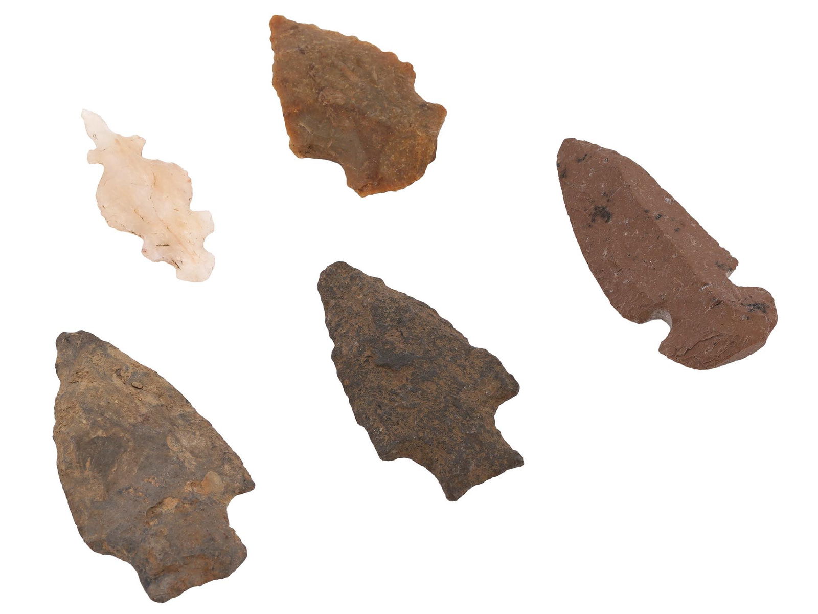 FIVE ANCIENT NEOLITHIC PERIOD STONE ARROWHEADS (1 of 6)