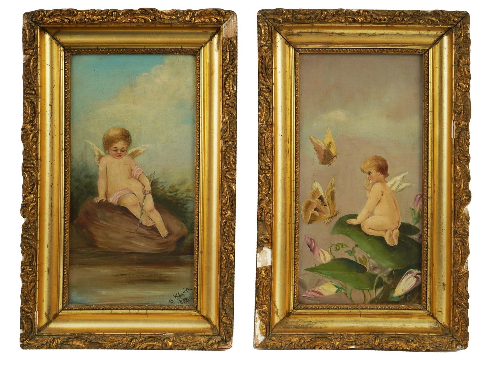 ANTIQUE PAINTINGS SIGNED S. KLEIN ANGELIC FIGURES (1 of 12)