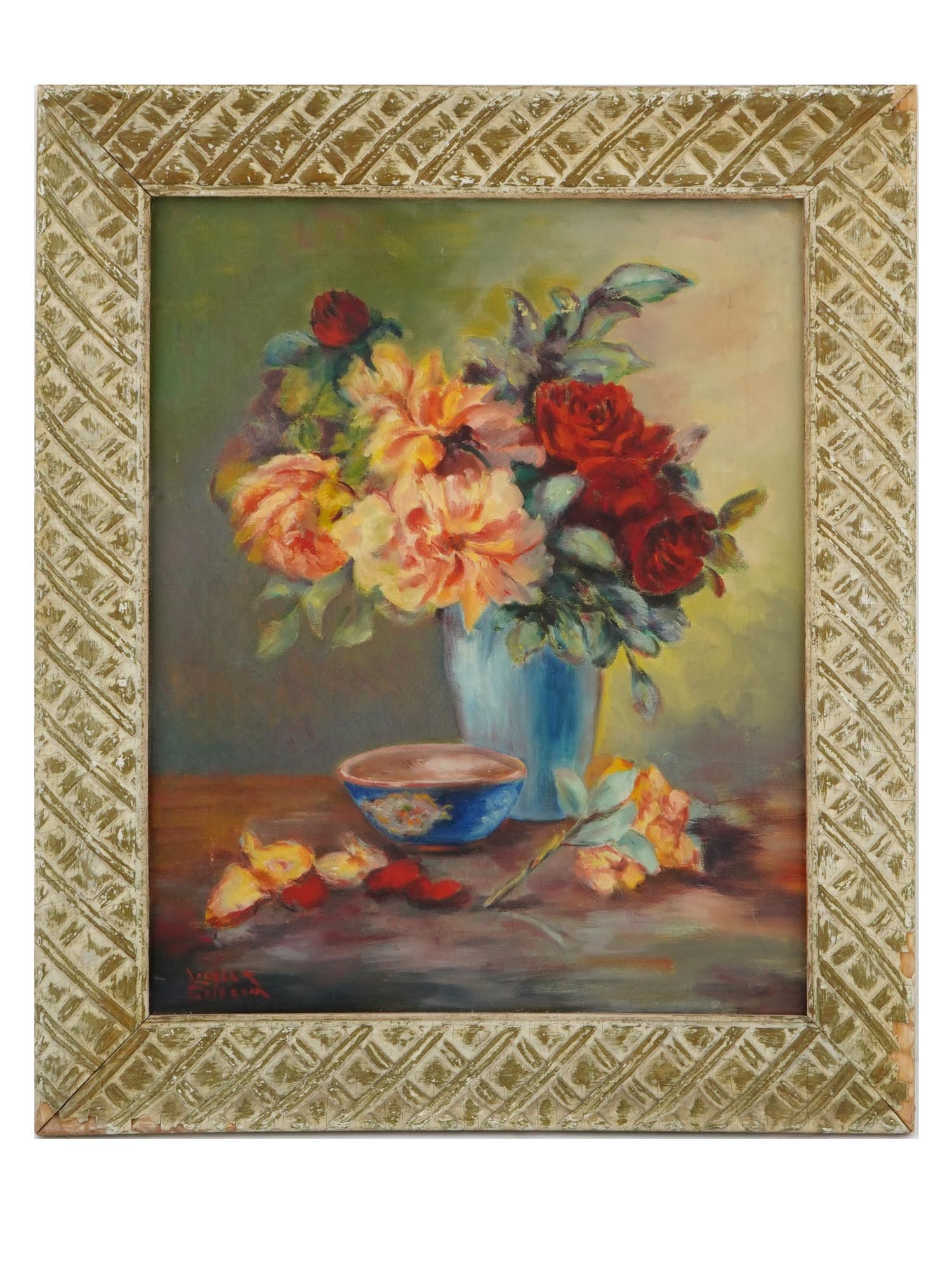 MID CENT FLORAL STILL LIFE OIL PAINTING SIGNED (1 of 5)