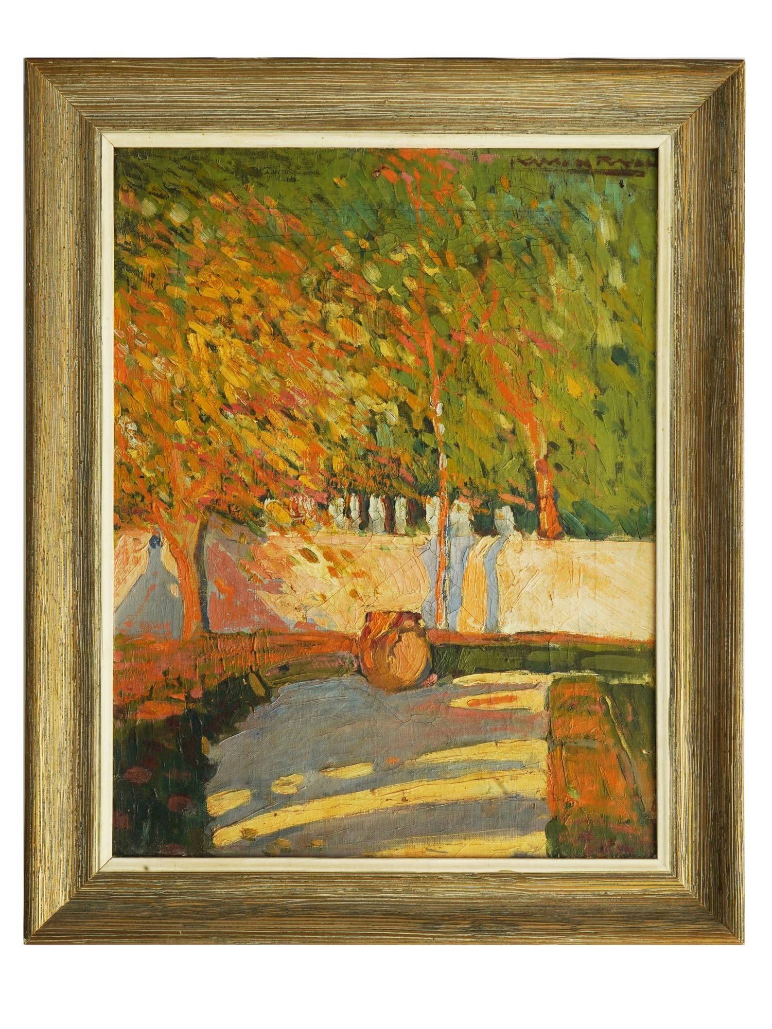 MID CENTURY SPANISH PAINTING AUTUMN SCENE SIGNED (1 of 5)