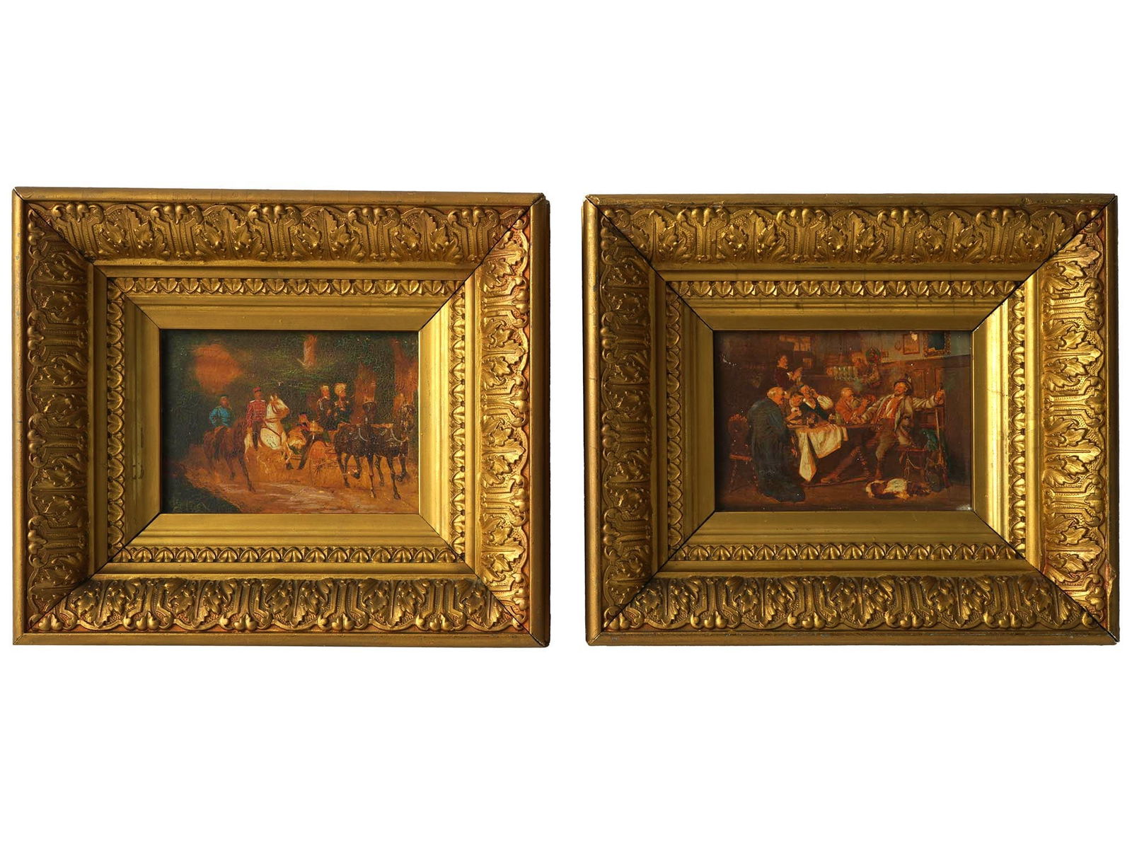 ANTIQUE 19TH C MINIATURE GENRE SCENE OIL PAINTINGS (1 of 7)