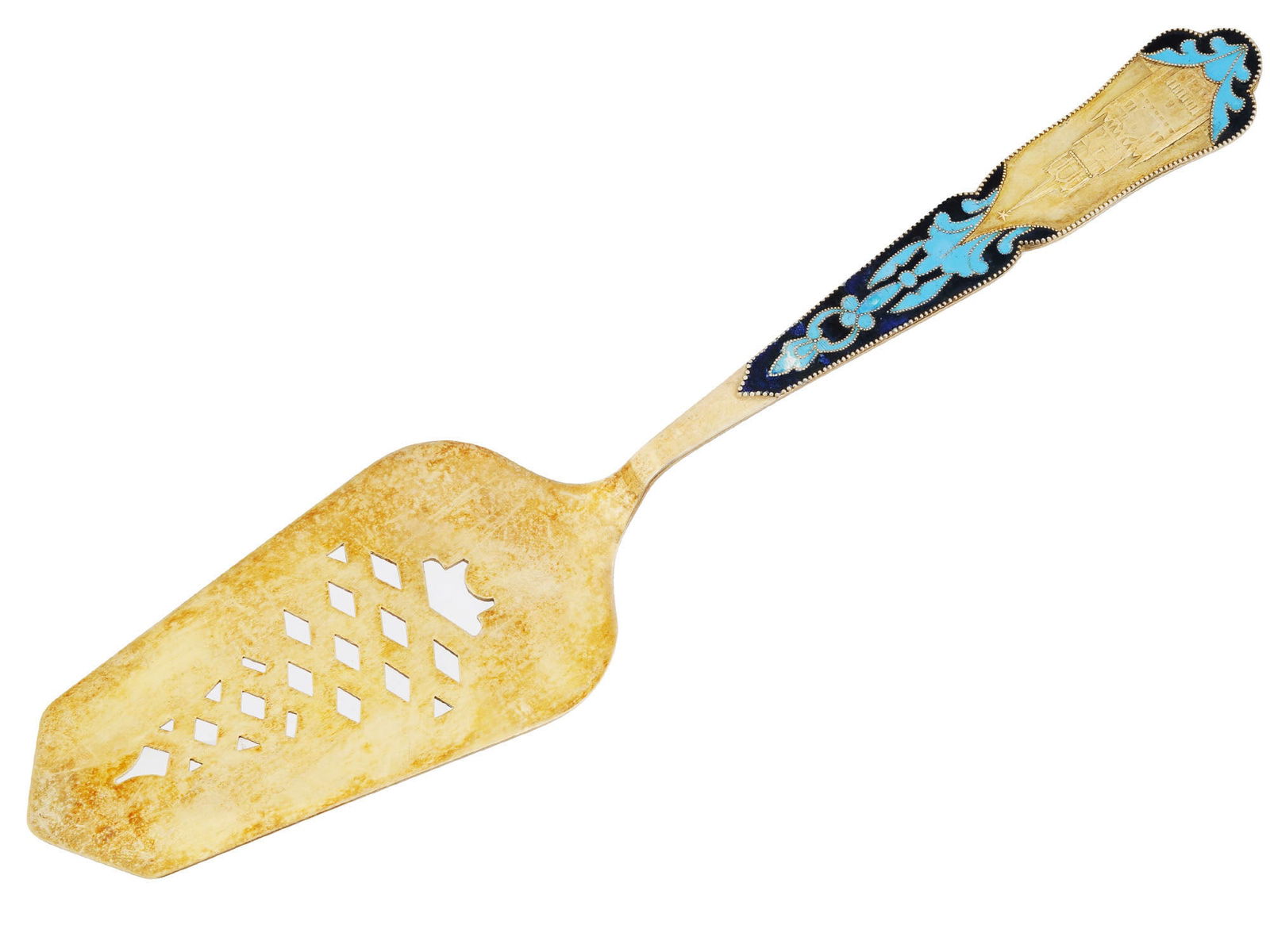 RUSSIAN SOVIET ERA GILT SILVER ENAMEL CAKE SERVER (1 of 4)